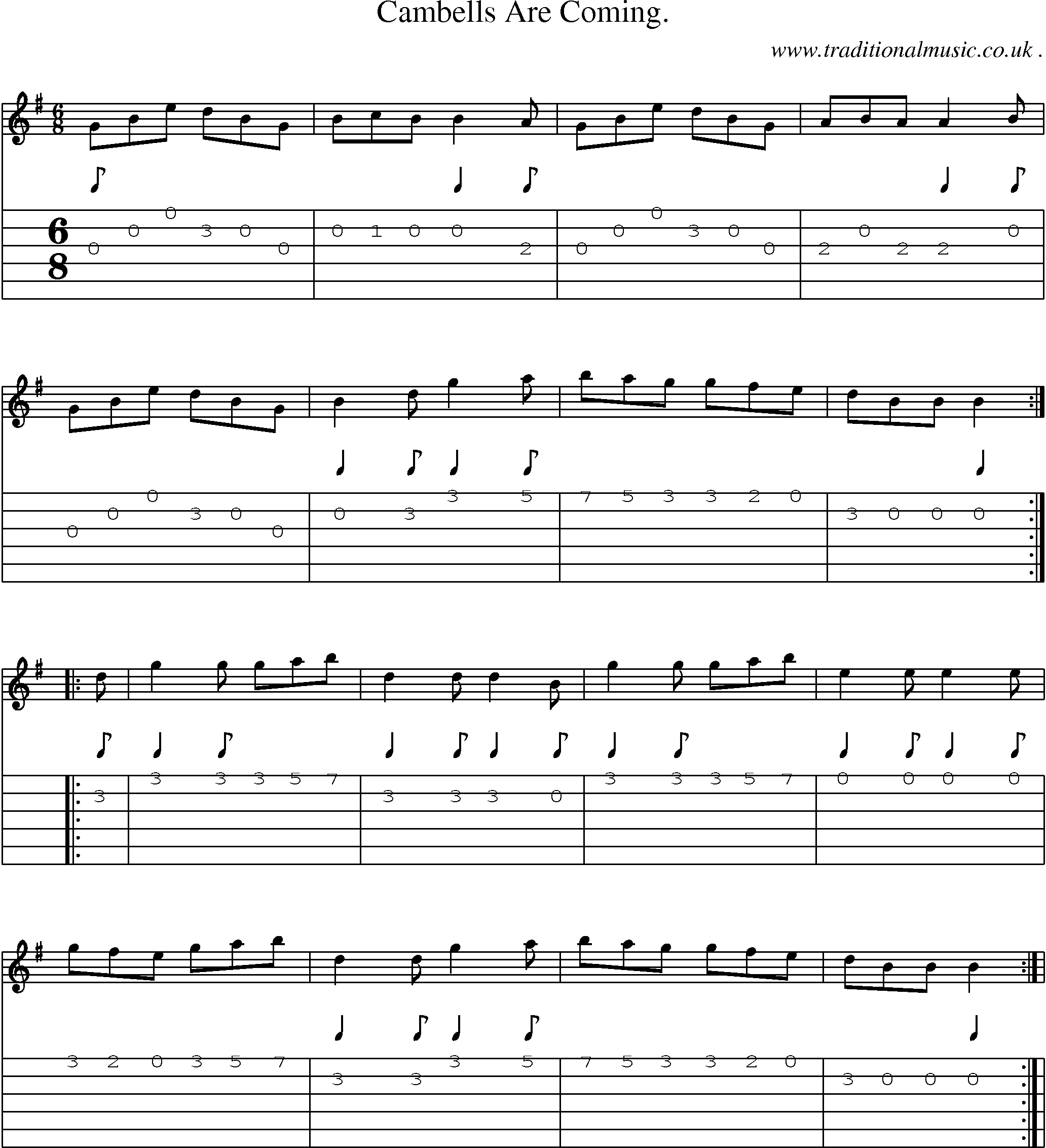 Sheet-Music and Guitar Tabs for Cambells Are Coming