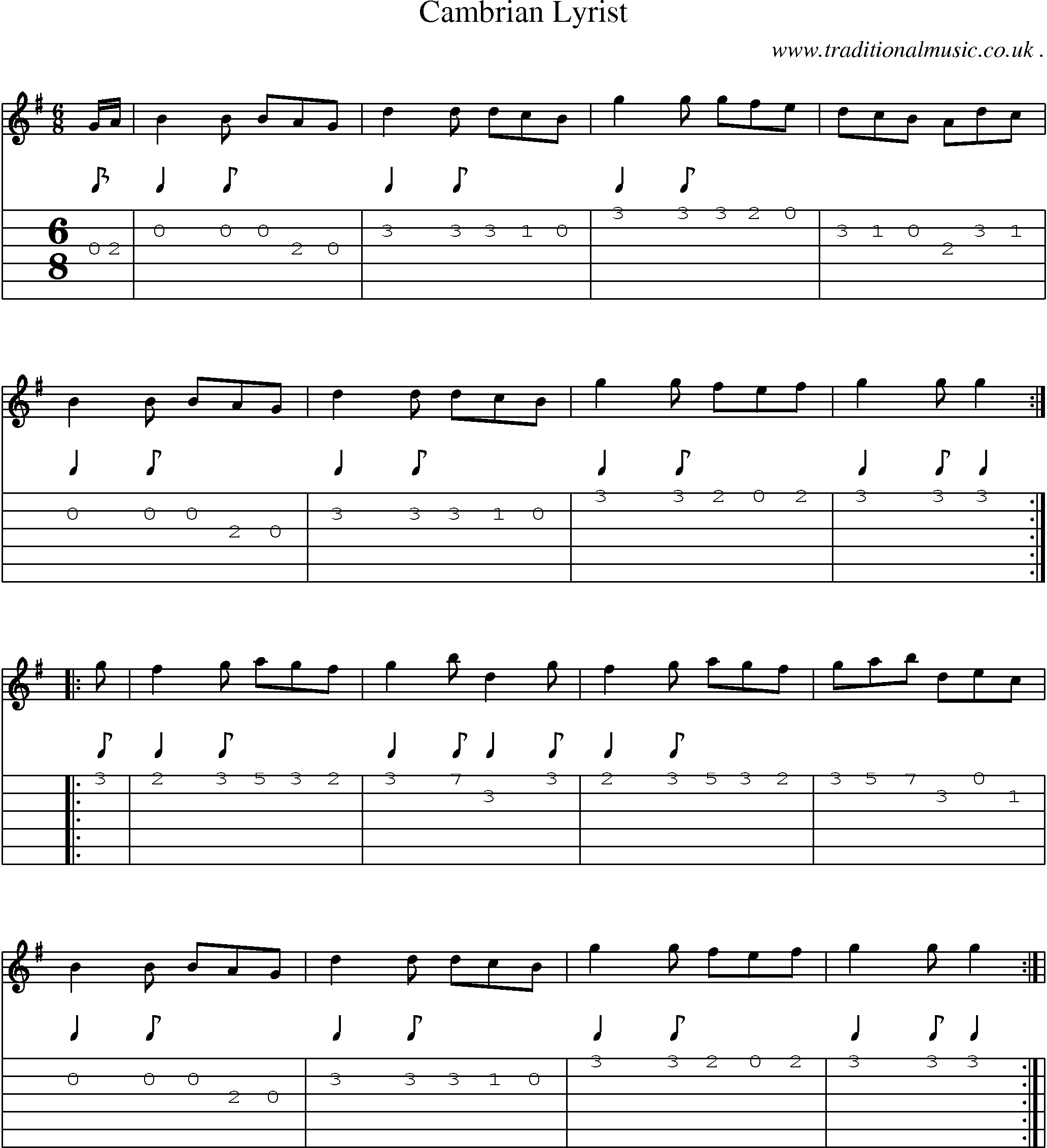Sheet-Music and Guitar Tabs for Cambrian Lyrist
