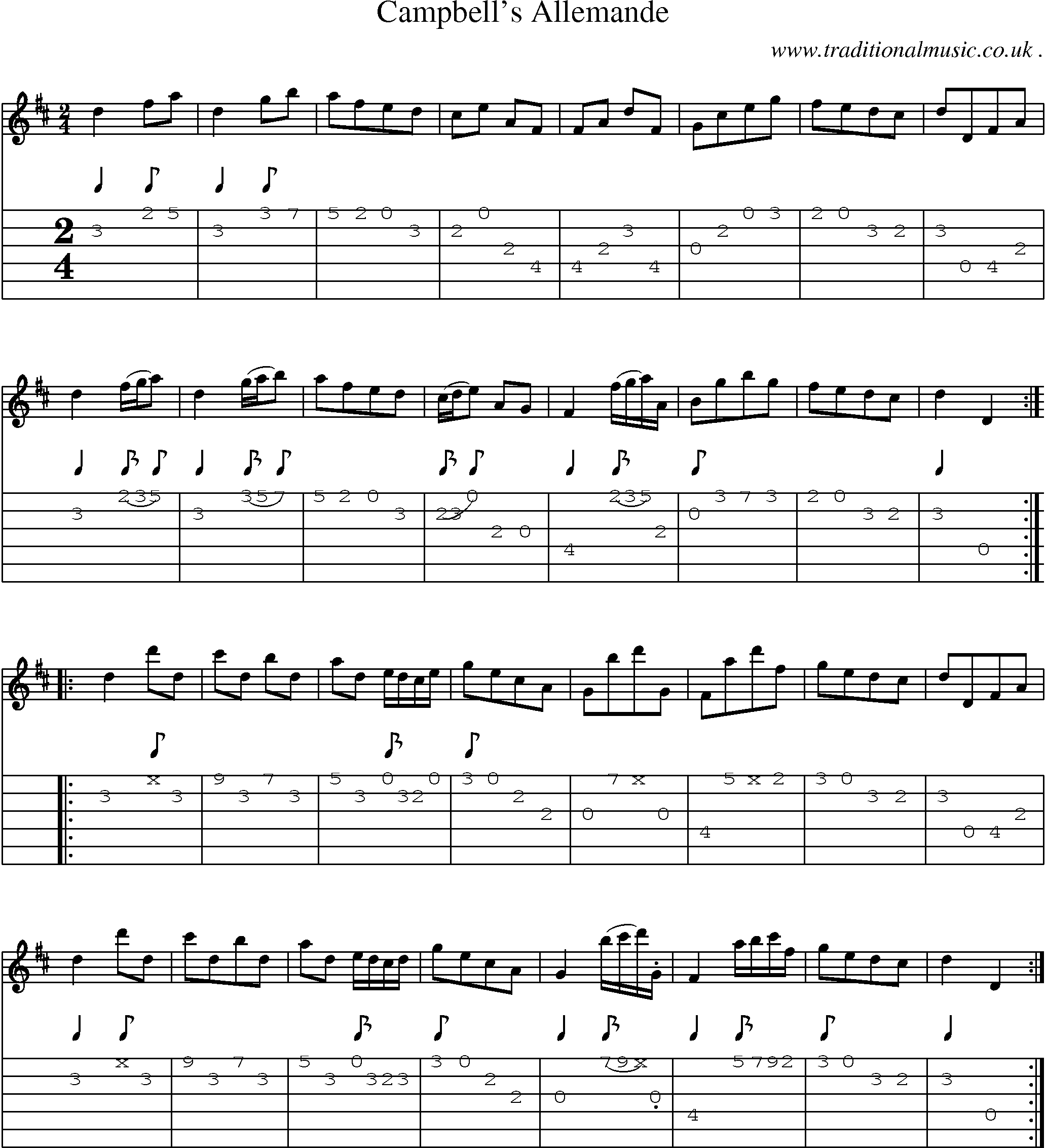 Sheet-Music and Guitar Tabs for Campbells Allemande