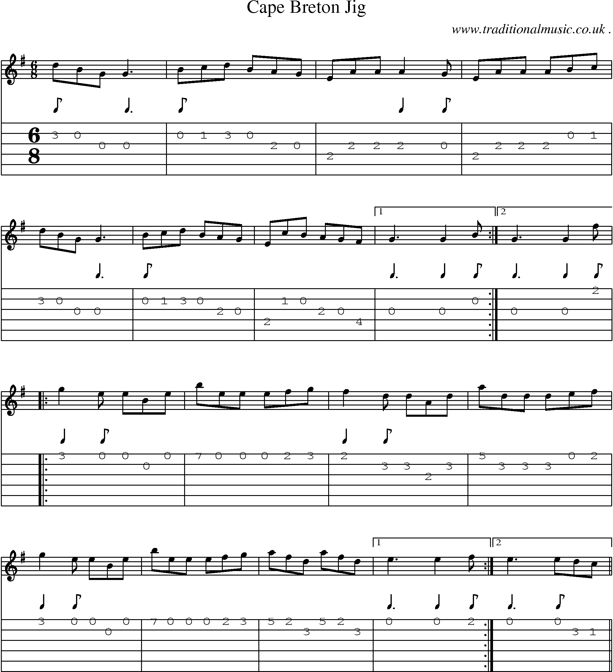 Sheet-Music and Guitar Tabs for Cape Breton Jig