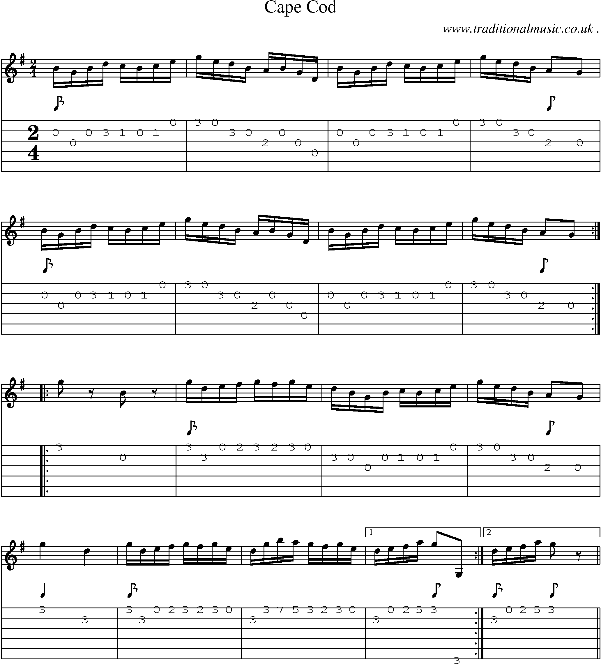 Sheet-Music and Guitar Tabs for Cape Cod