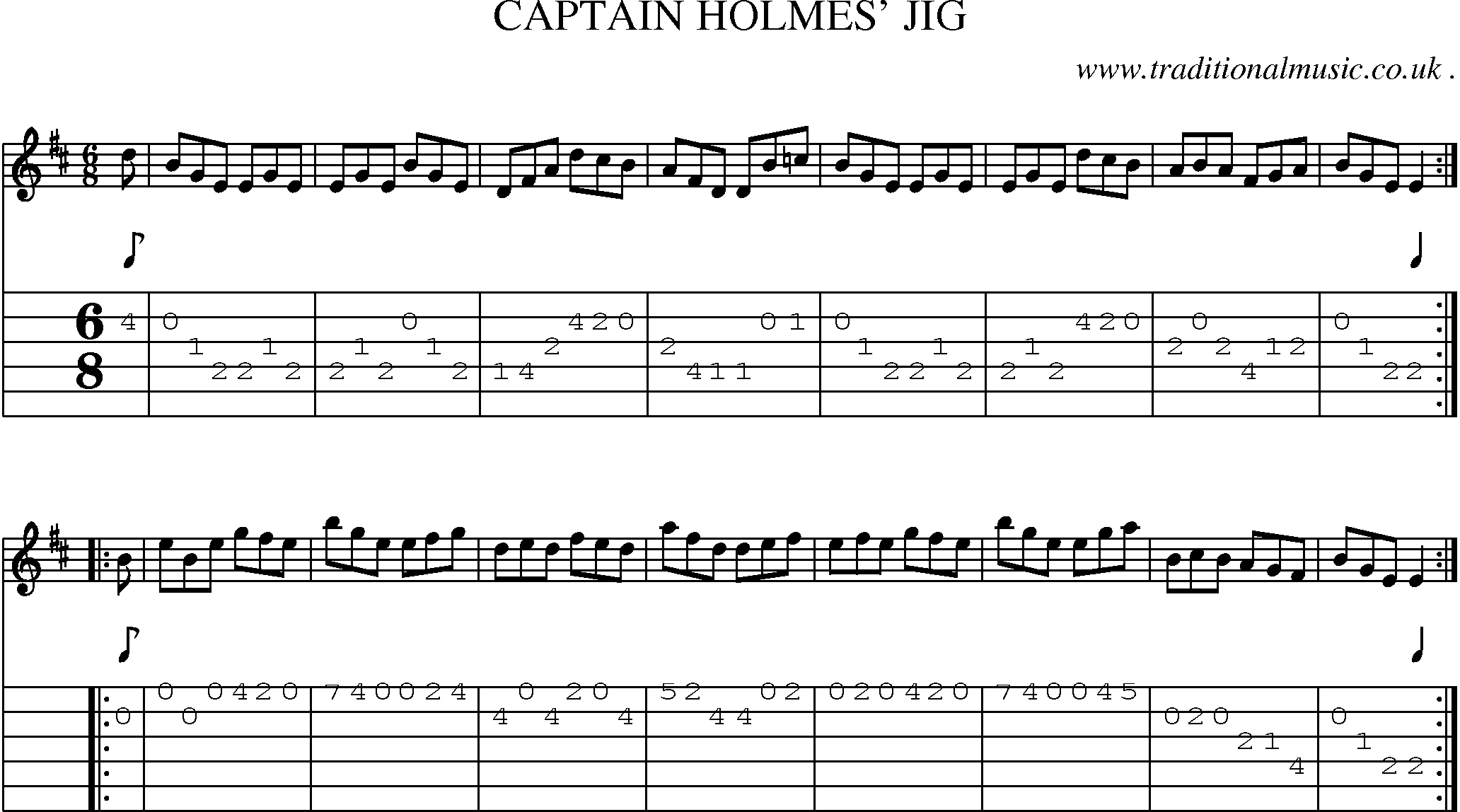 Sheet-Music and Guitar Tabs for Captain Holmes Jig