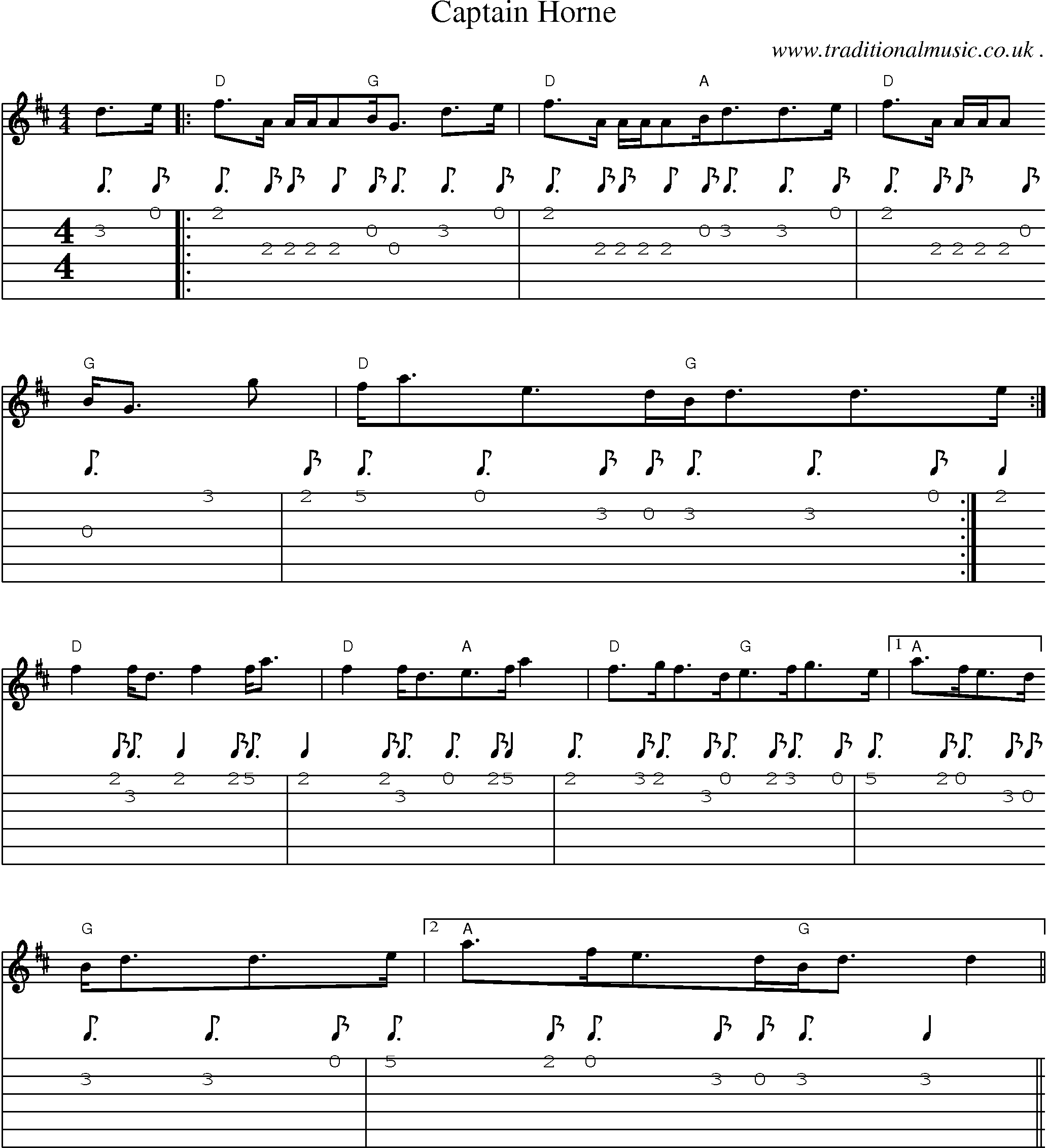 Sheet-Music and Guitar Tabs for Captain Horne