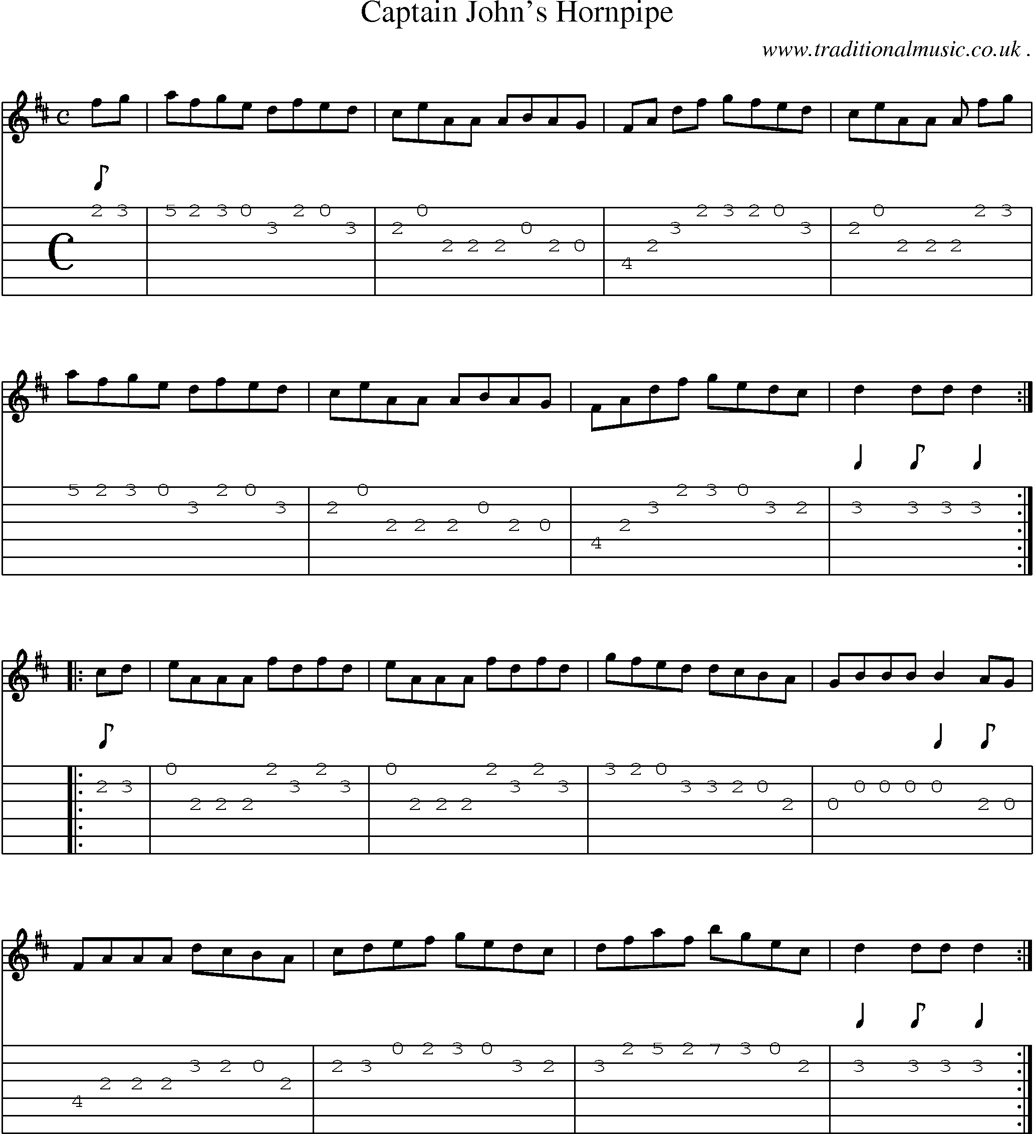 Sheet-Music and Guitar Tabs for Captain Johns Hornpipe