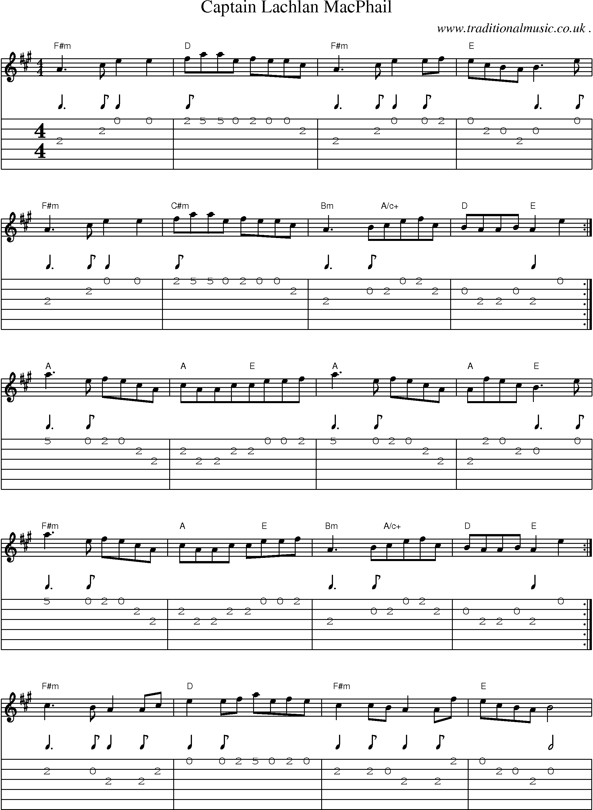 Sheet-Music and Guitar Tabs for Captain Lachlan Macphail
