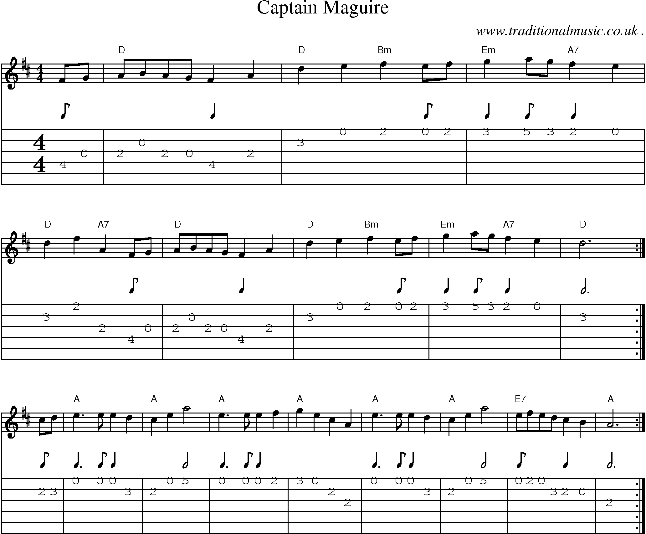 Sheet-Music and Guitar Tabs for Captain Maguire