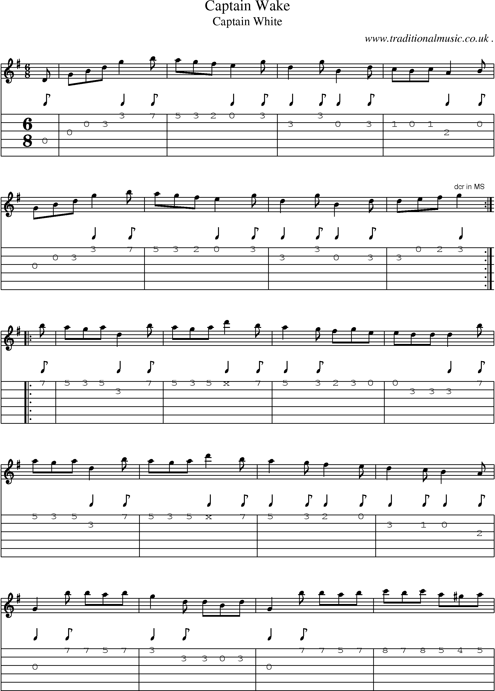 Sheet-Music and Guitar Tabs for Captain Wake