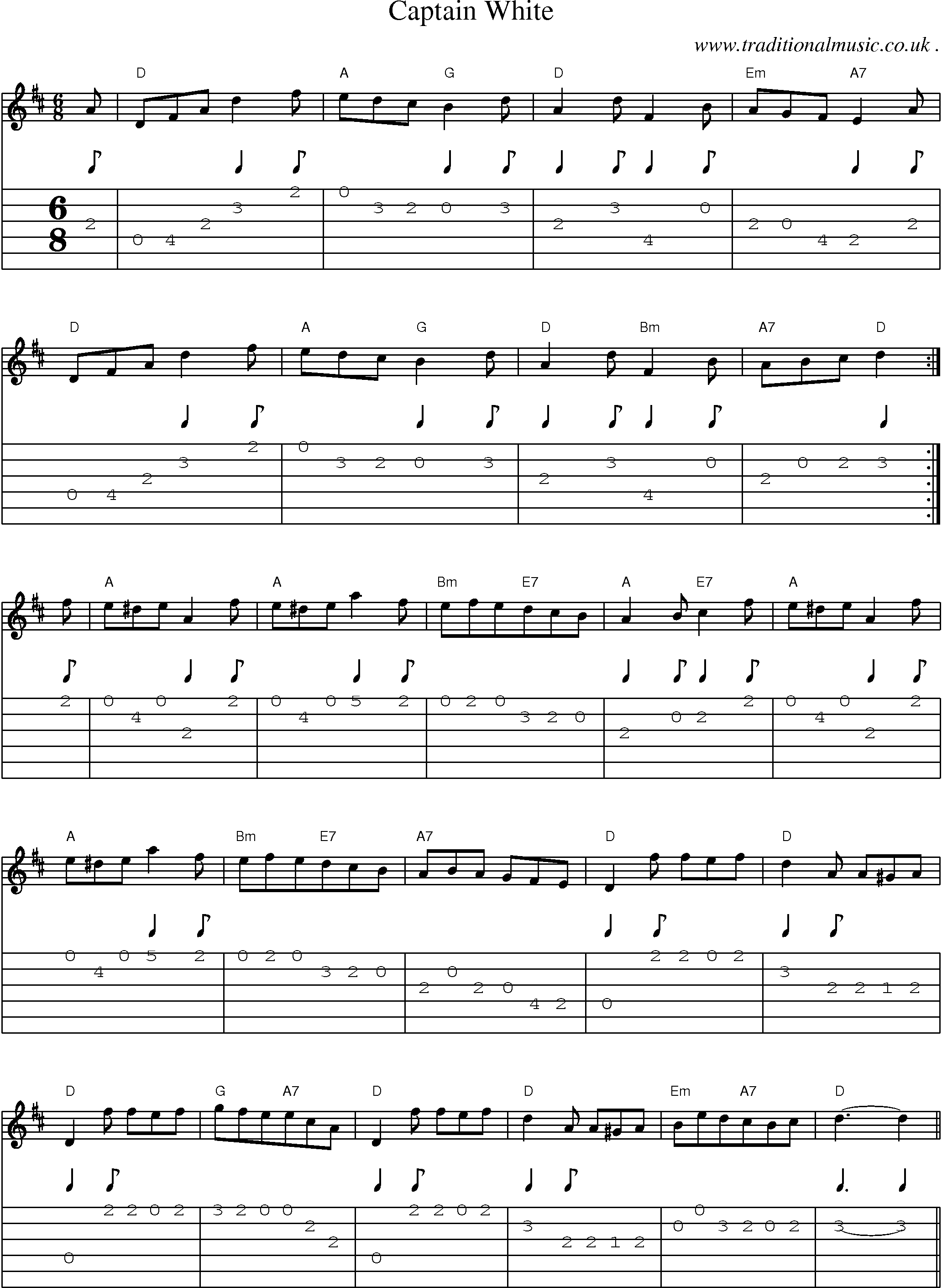 Sheet-Music and Guitar Tabs for Captain White
