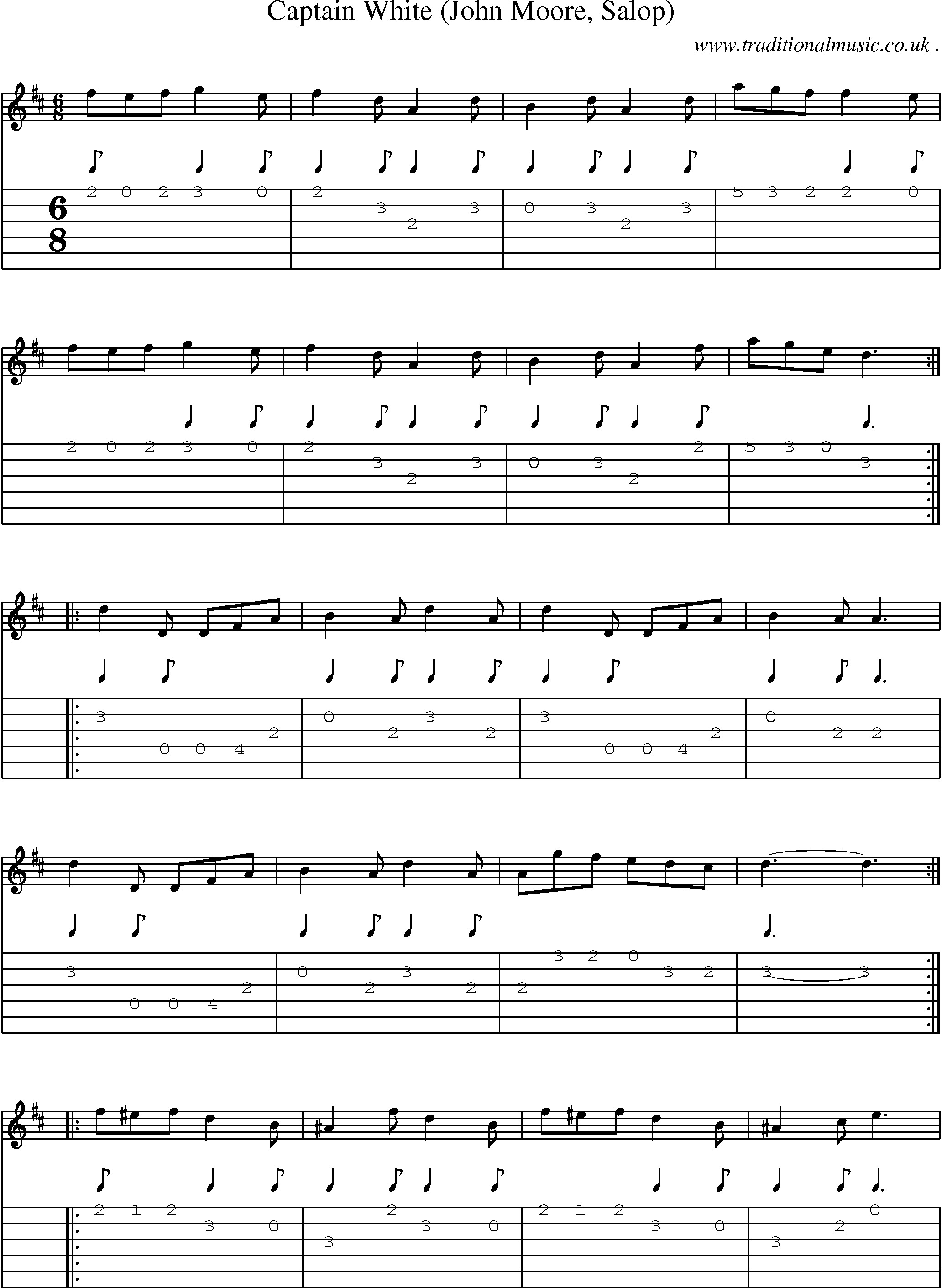 Sheet-Music and Guitar Tabs for Captain White (john Moore Salop)