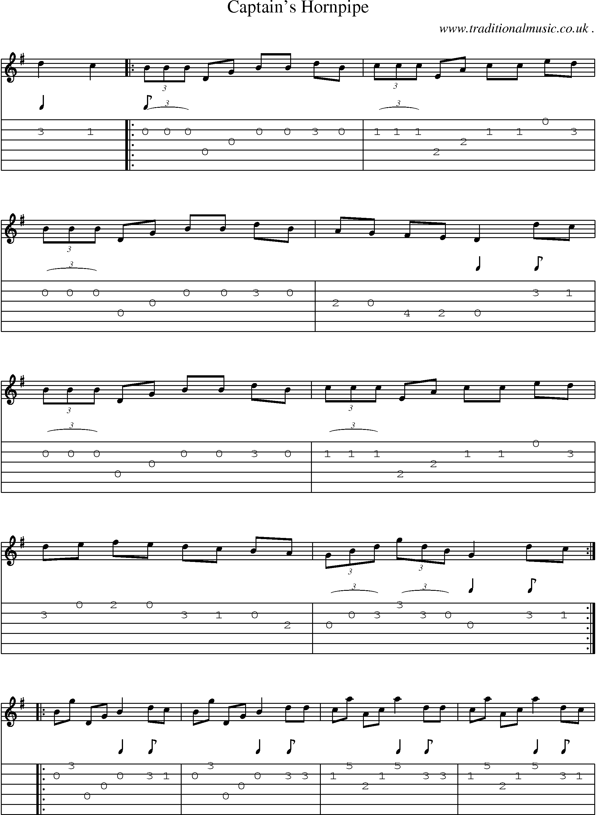 Sheet-Music and Guitar Tabs for Captains Hornpipe