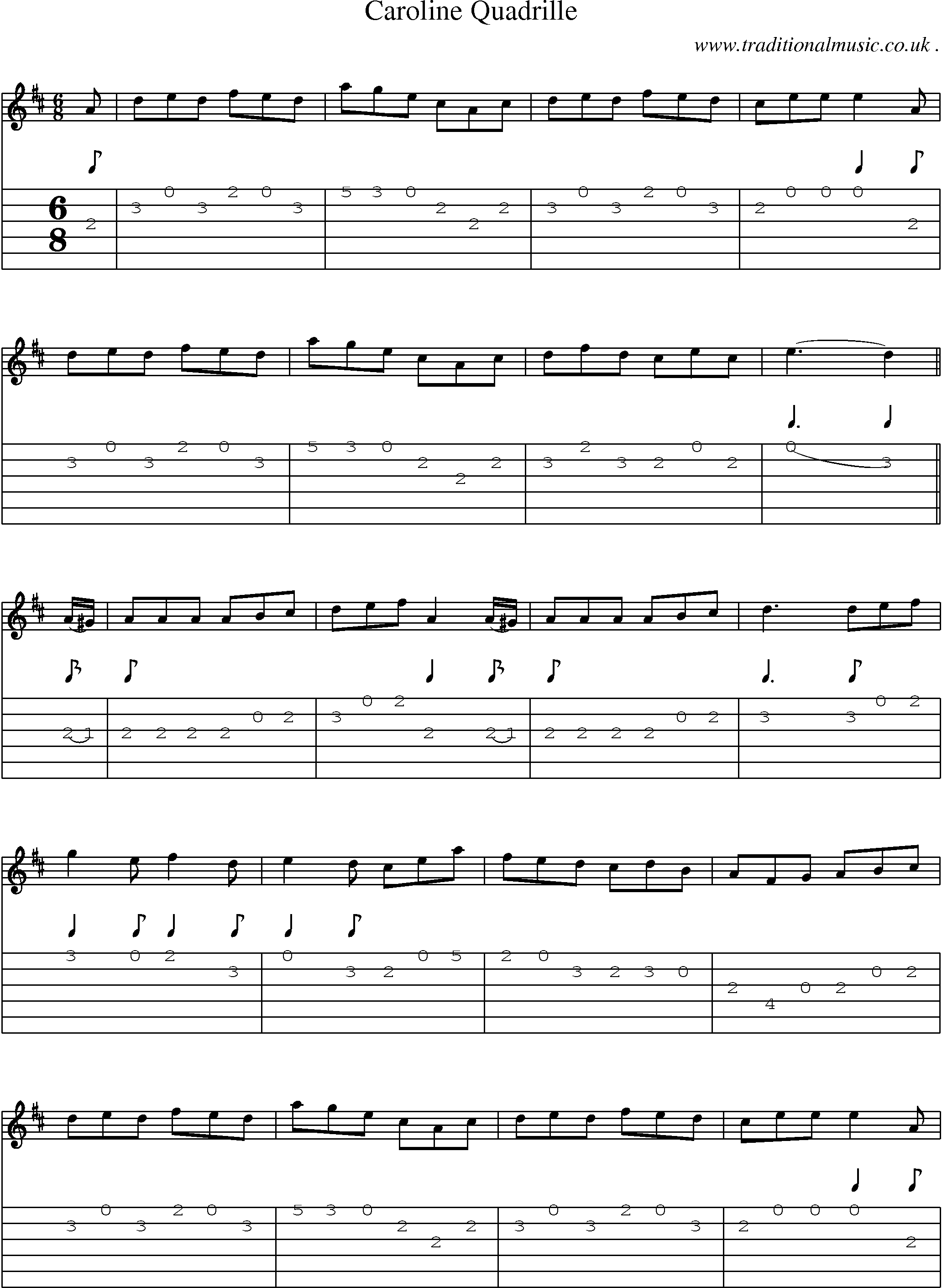 Sheet-Music and Guitar Tabs for Caroline Quadrille