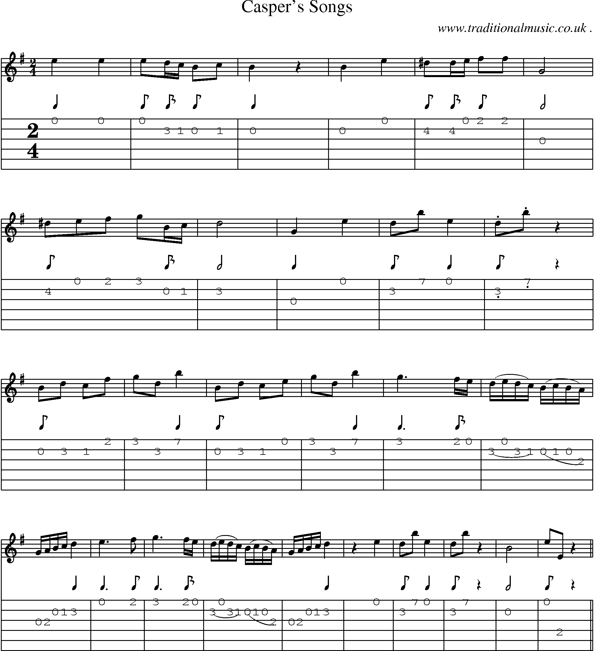 Sheet-Music and Guitar Tabs for Caspers Songs