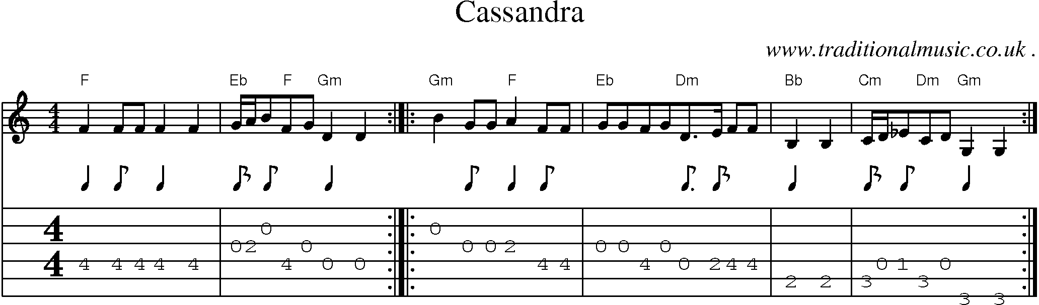 Sheet-Music and Guitar Tabs for Cassandra