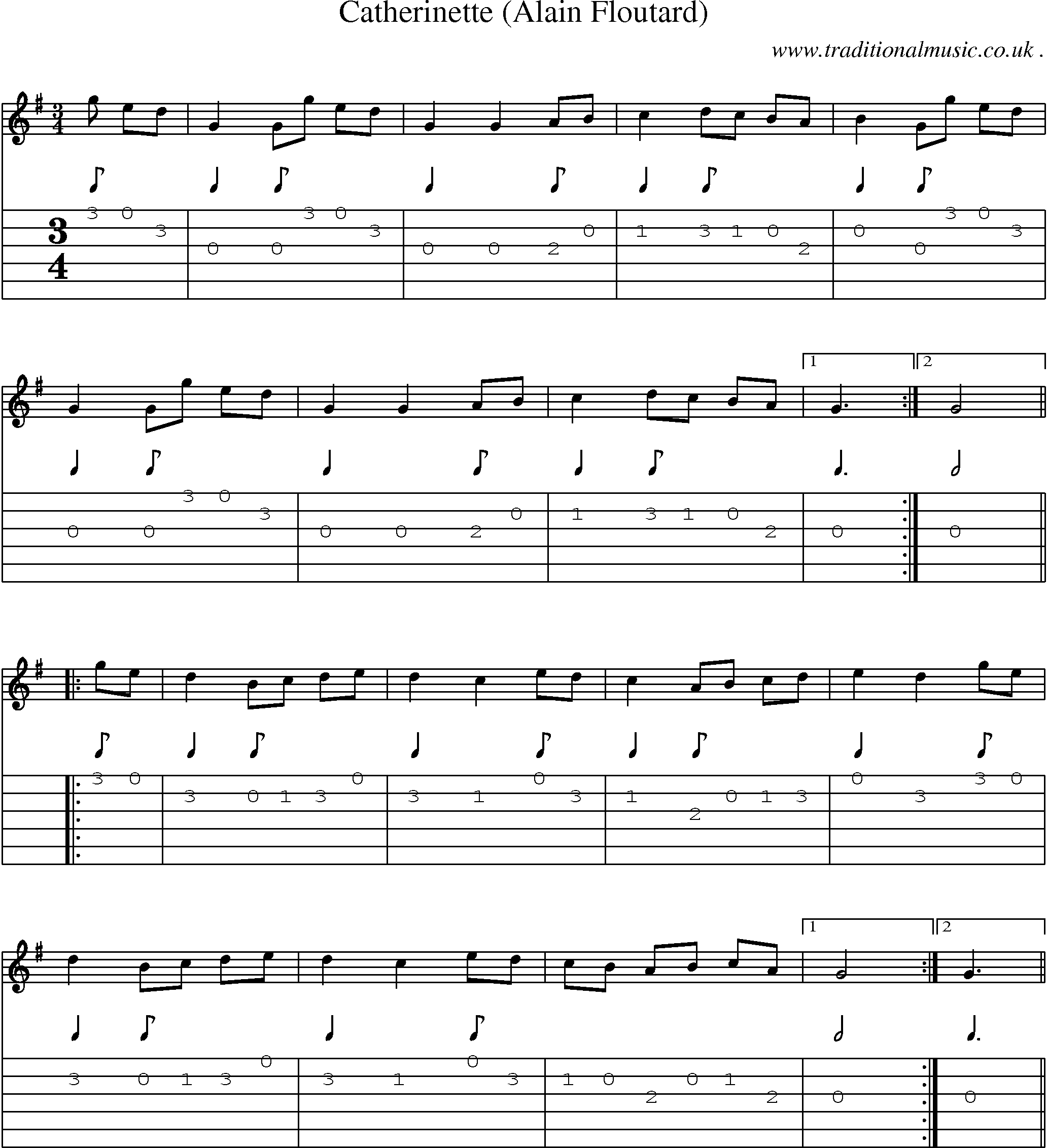 Sheet-Music and Guitar Tabs for Catherinette (alain Floutard)