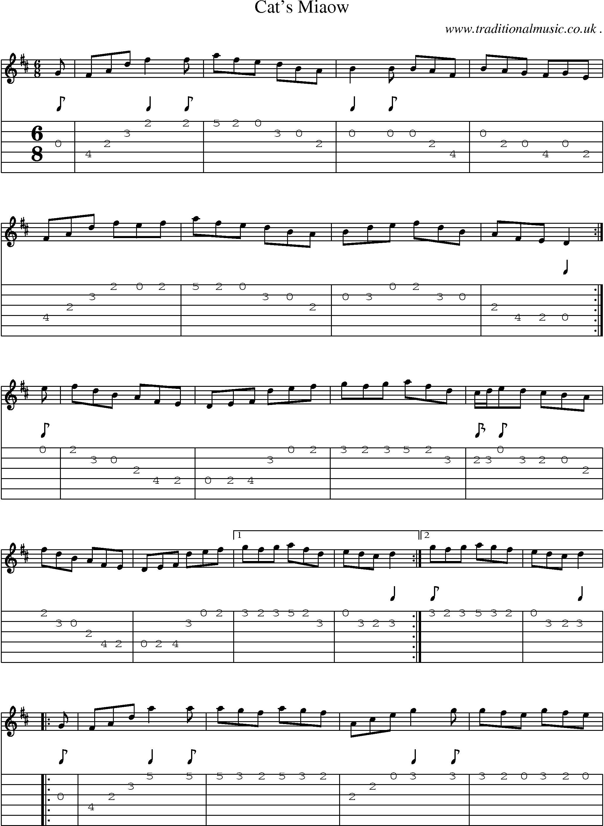 Sheet-Music and Guitar Tabs for Cats Miaow