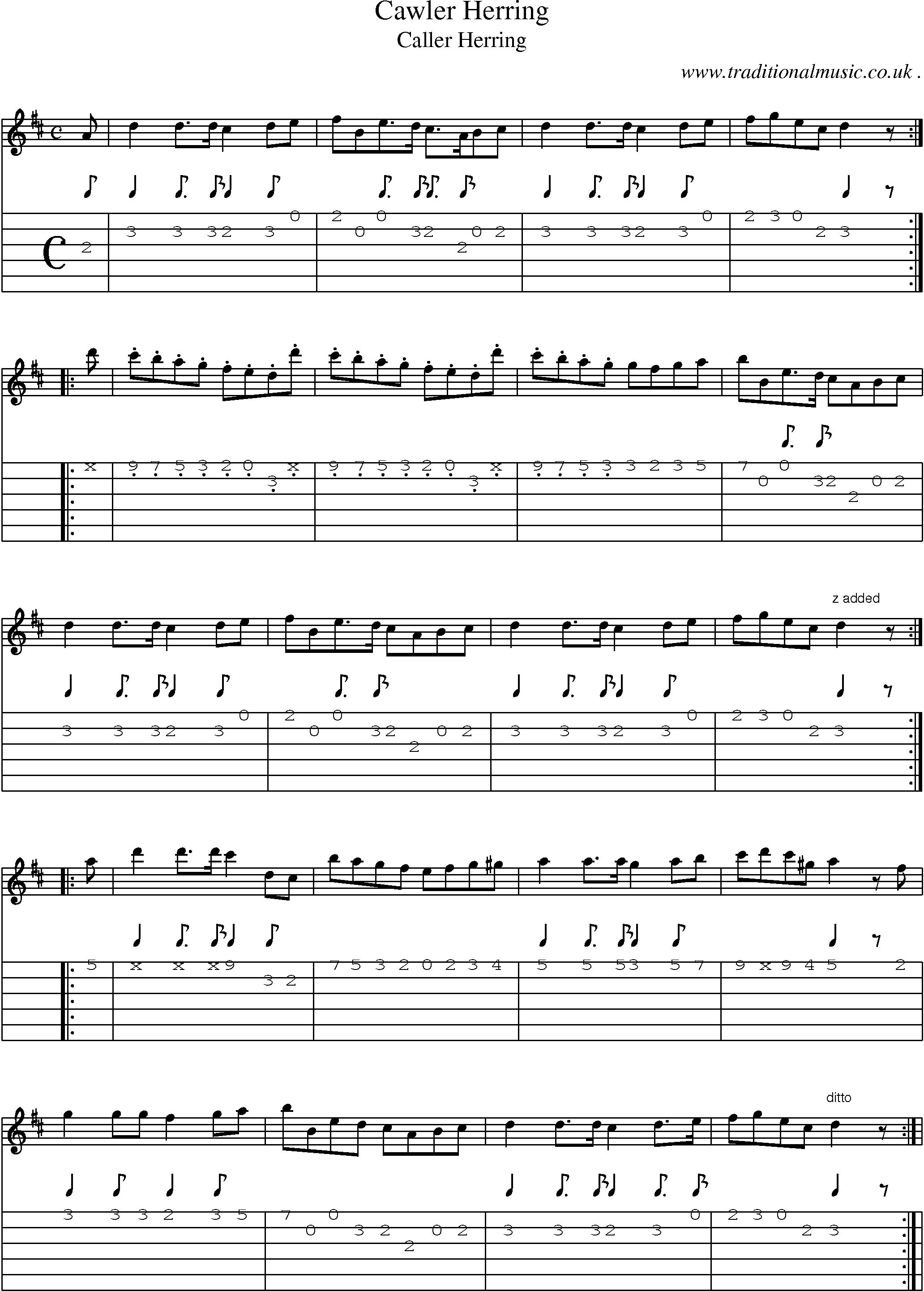 Sheet-Music and Guitar Tabs for Cawler Herring