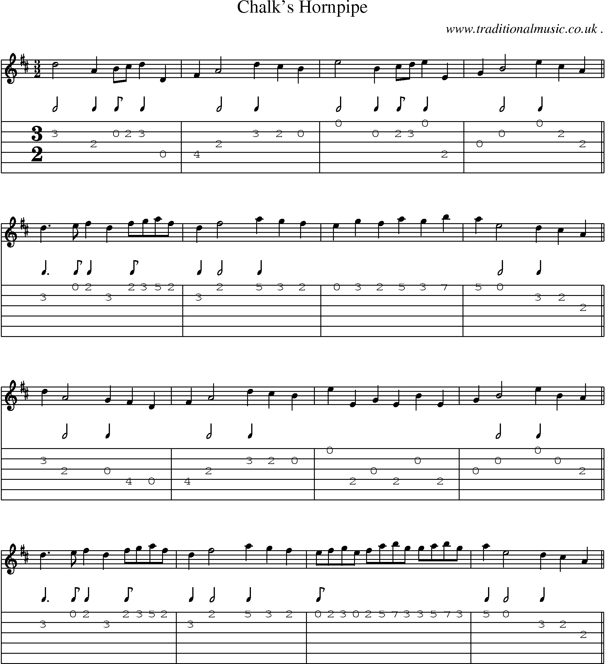 Sheet-Music and Guitar Tabs for Chalks Hornpipe