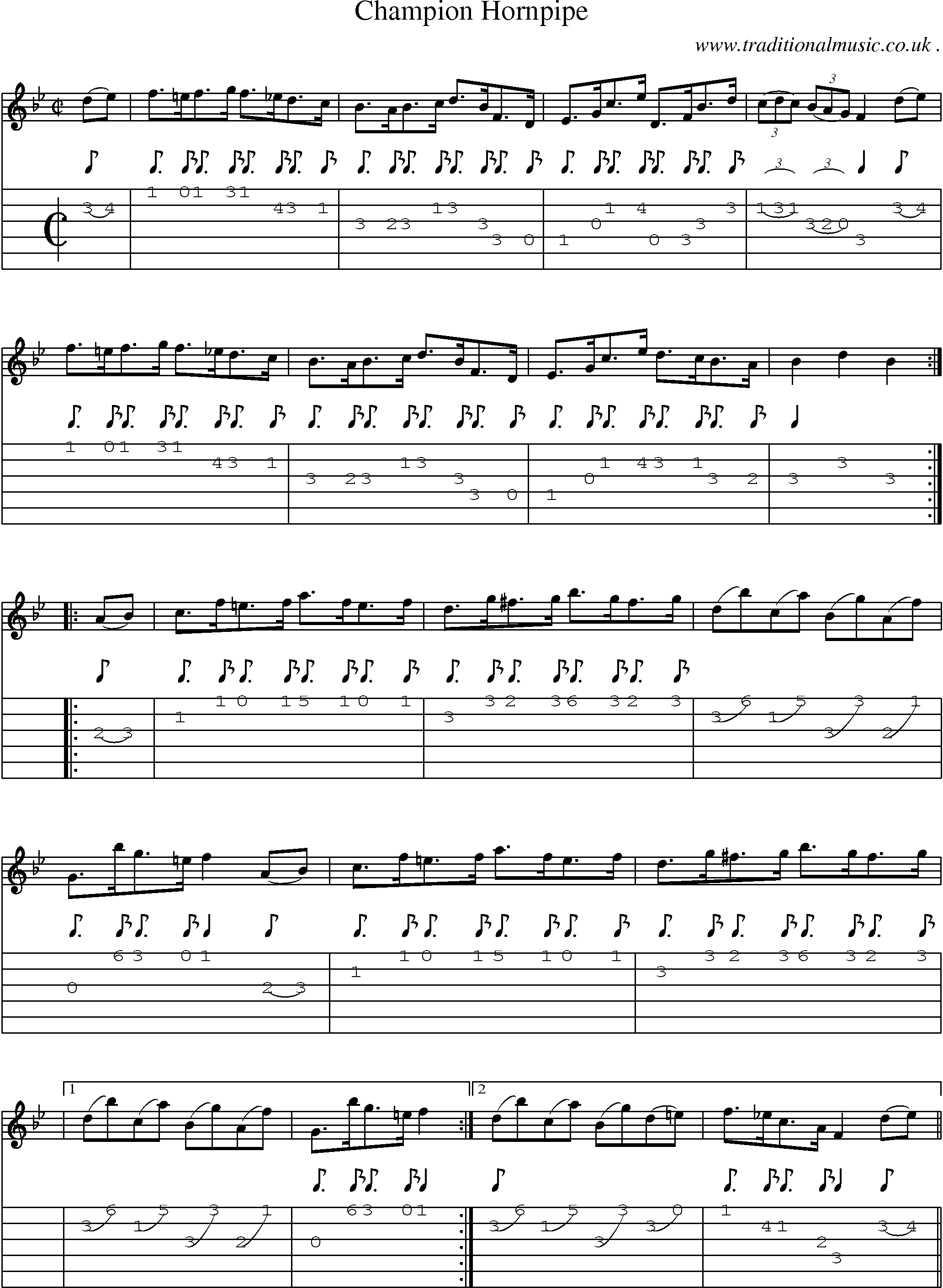 Sheet-Music and Guitar Tabs for Champion Hornpipe