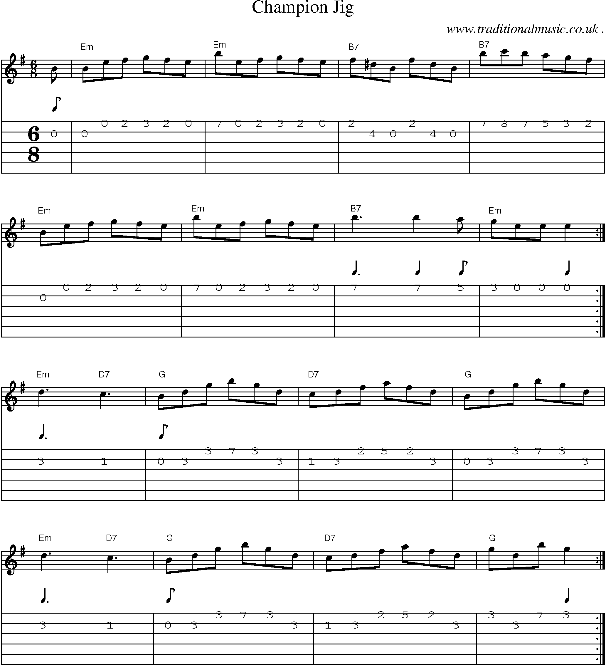 Sheet-Music and Guitar Tabs for Champion Jig
