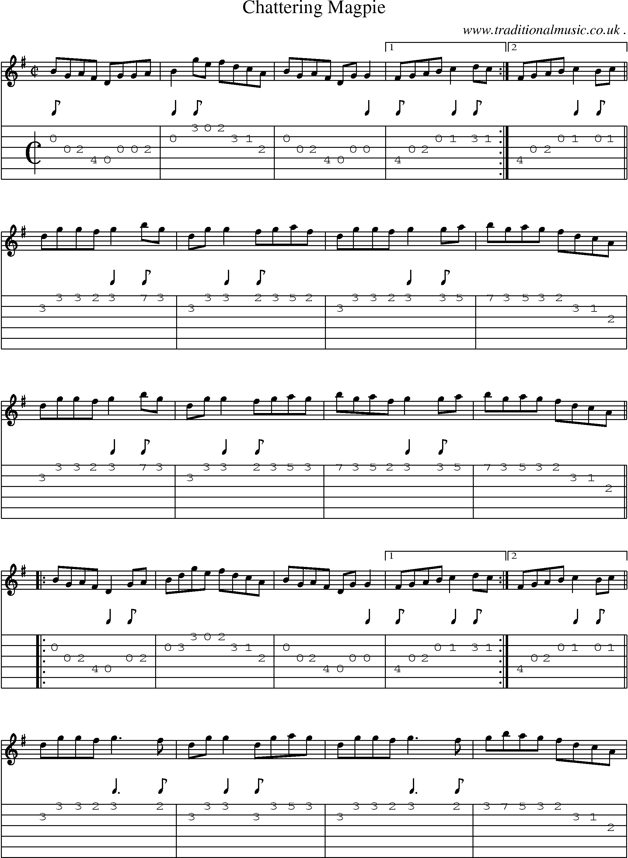 Sheet-Music and Guitar Tabs for Chattering Magpie