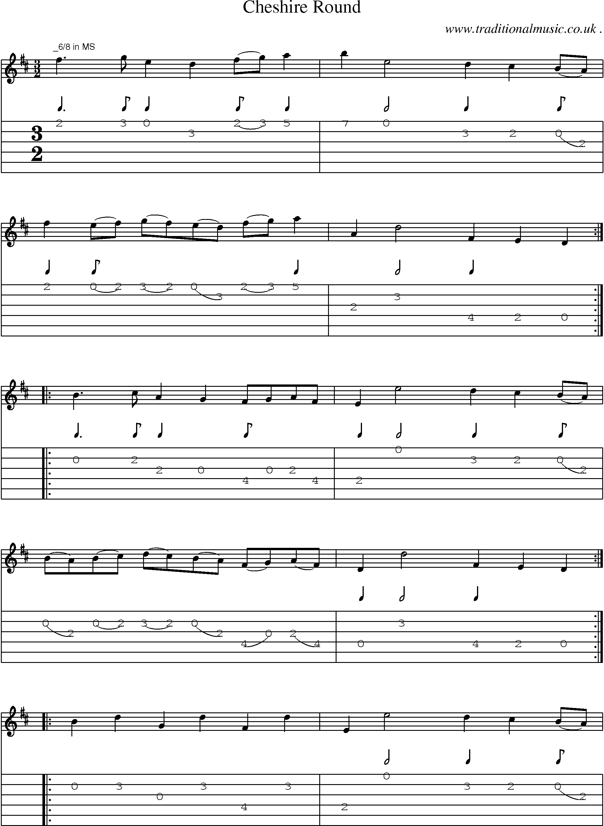 Sheet-Music and Guitar Tabs for Cheshire Round