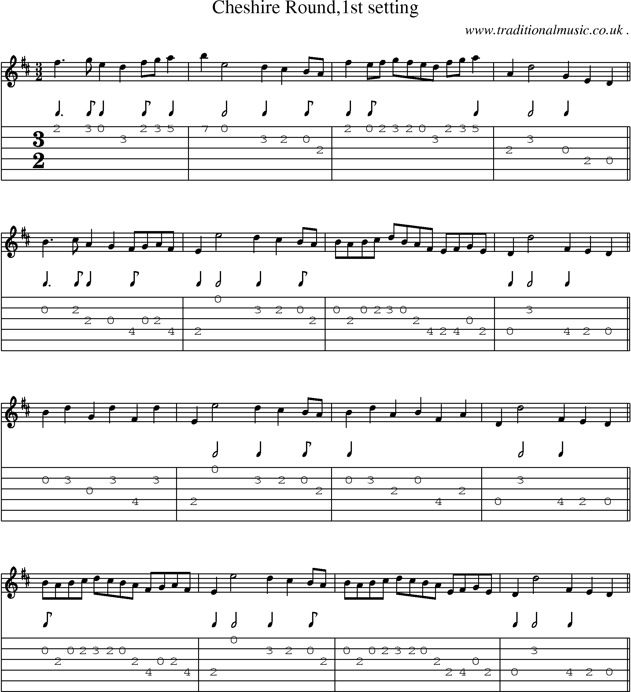 Sheet-Music and Guitar Tabs for Cheshire Round1st Setting