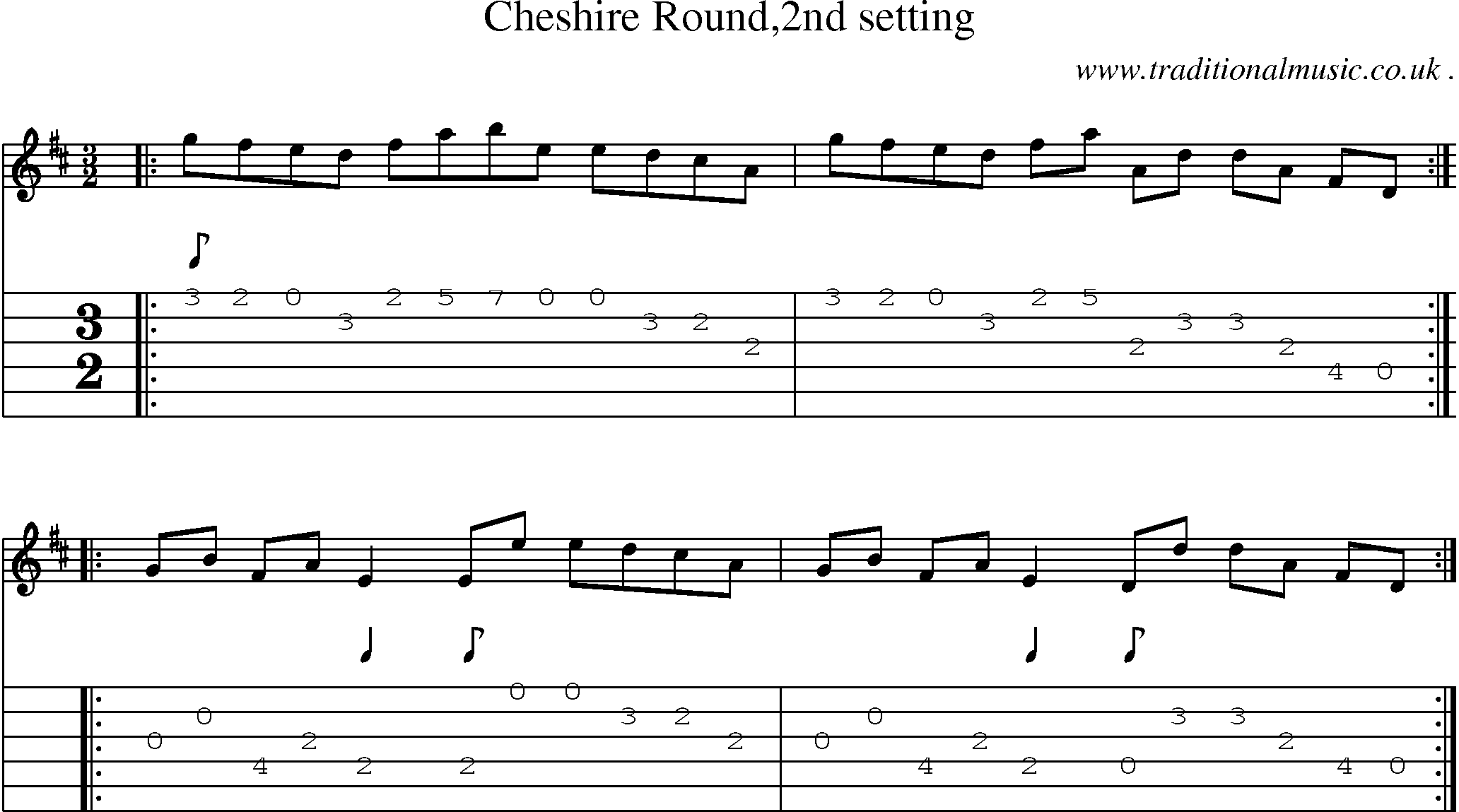 Sheet-Music and Guitar Tabs for Cheshire Round2nd Setting