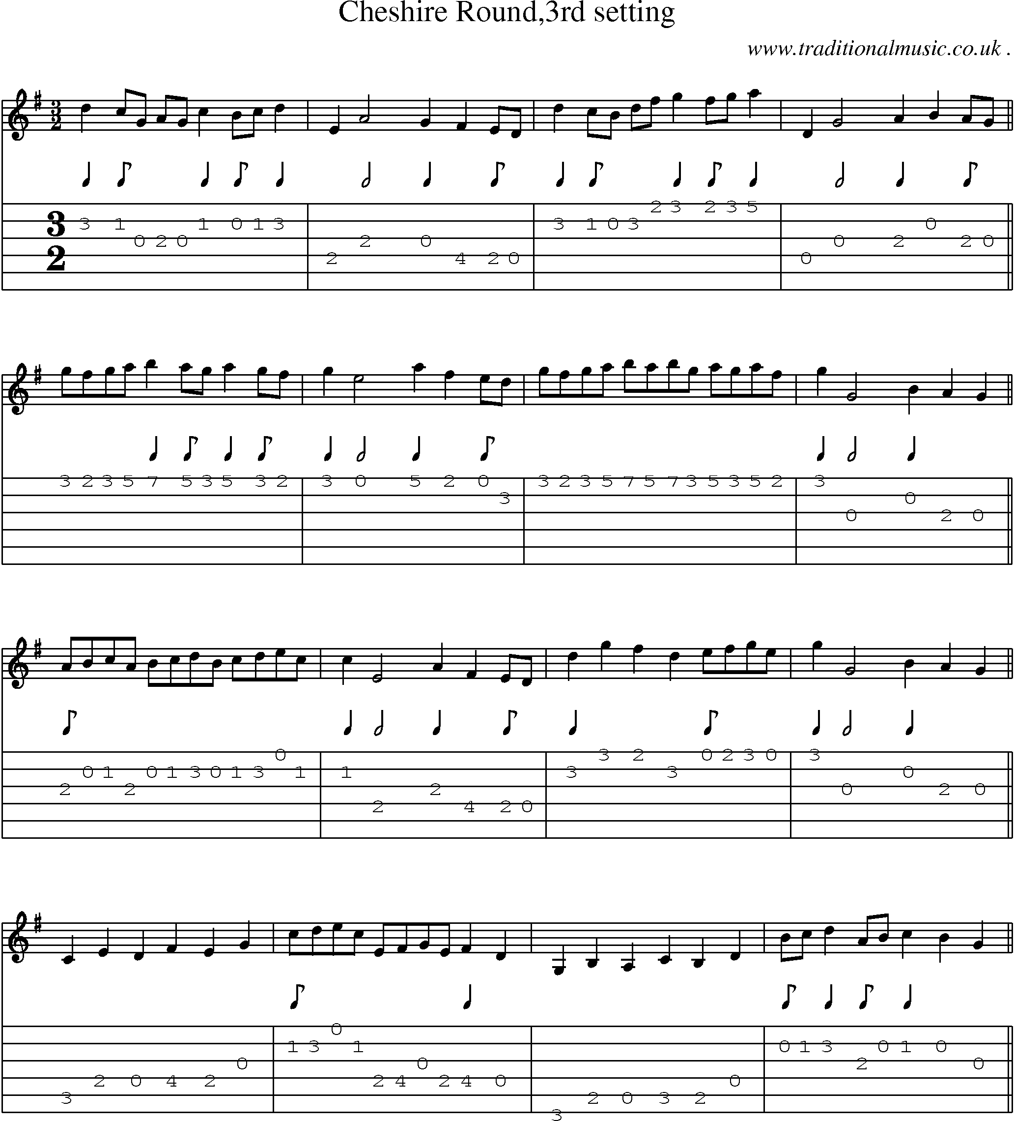 Sheet-Music and Guitar Tabs for Cheshire Round3rd Setting