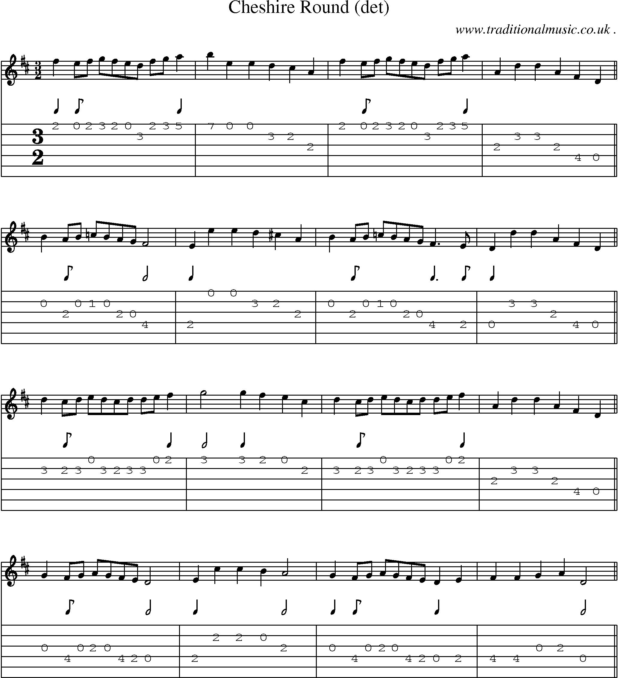 Sheet-Music and Guitar Tabs for Cheshire Round (det)