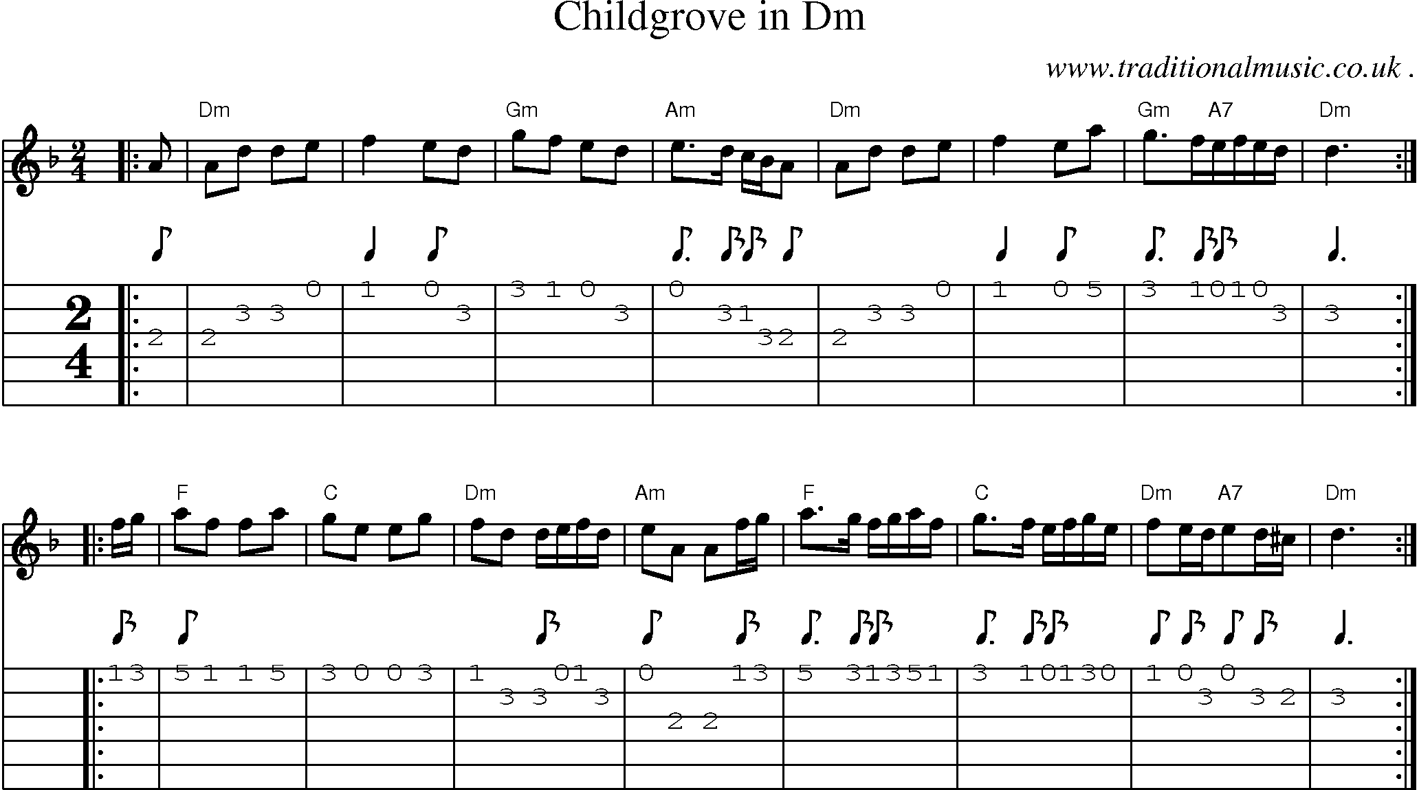 Sheet-Music and Guitar Tabs for Childgrove In Dm