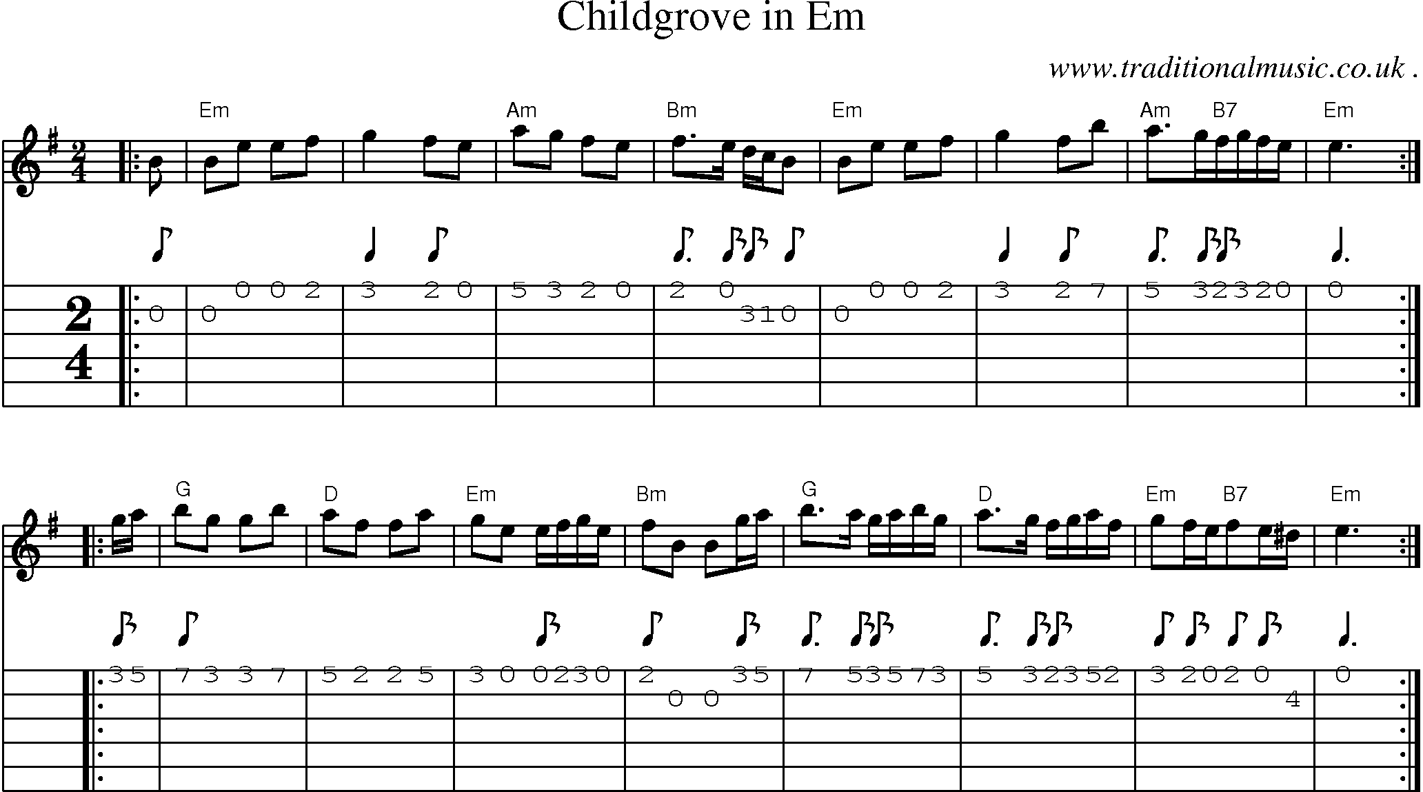 Sheet-Music and Guitar Tabs for Childgrove In Em