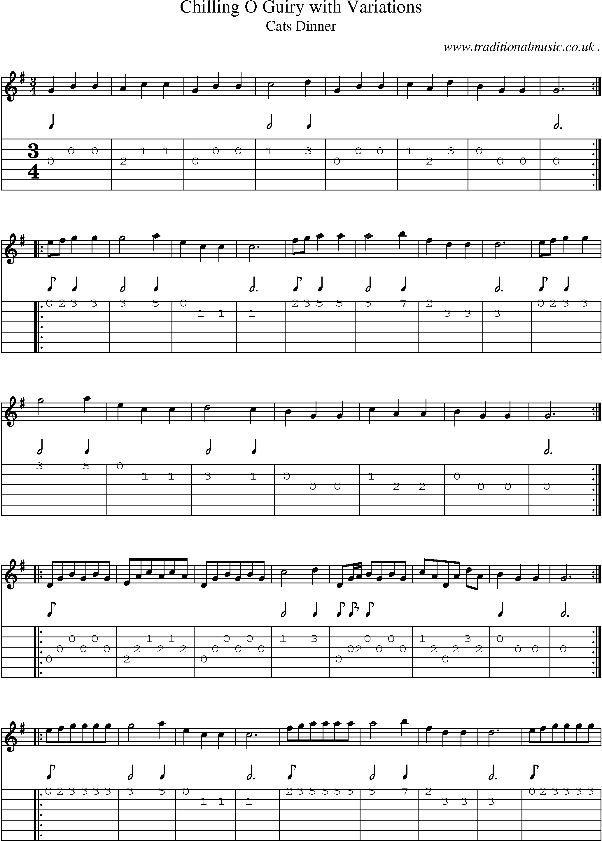 Sheet-Music and Guitar Tabs for Chilling O Guiry With Variations