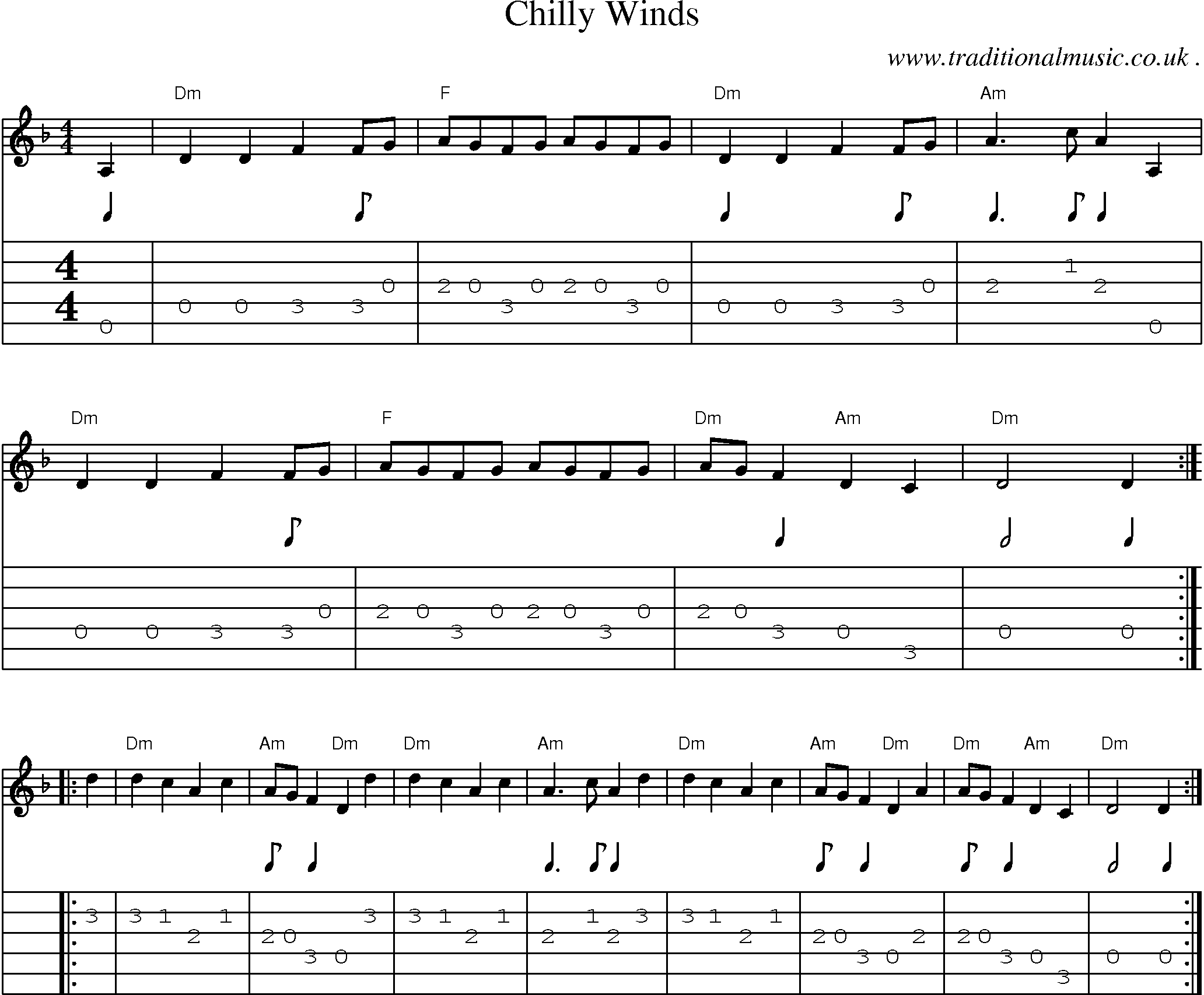 Sheet-Music and Guitar Tabs for Chilly Winds