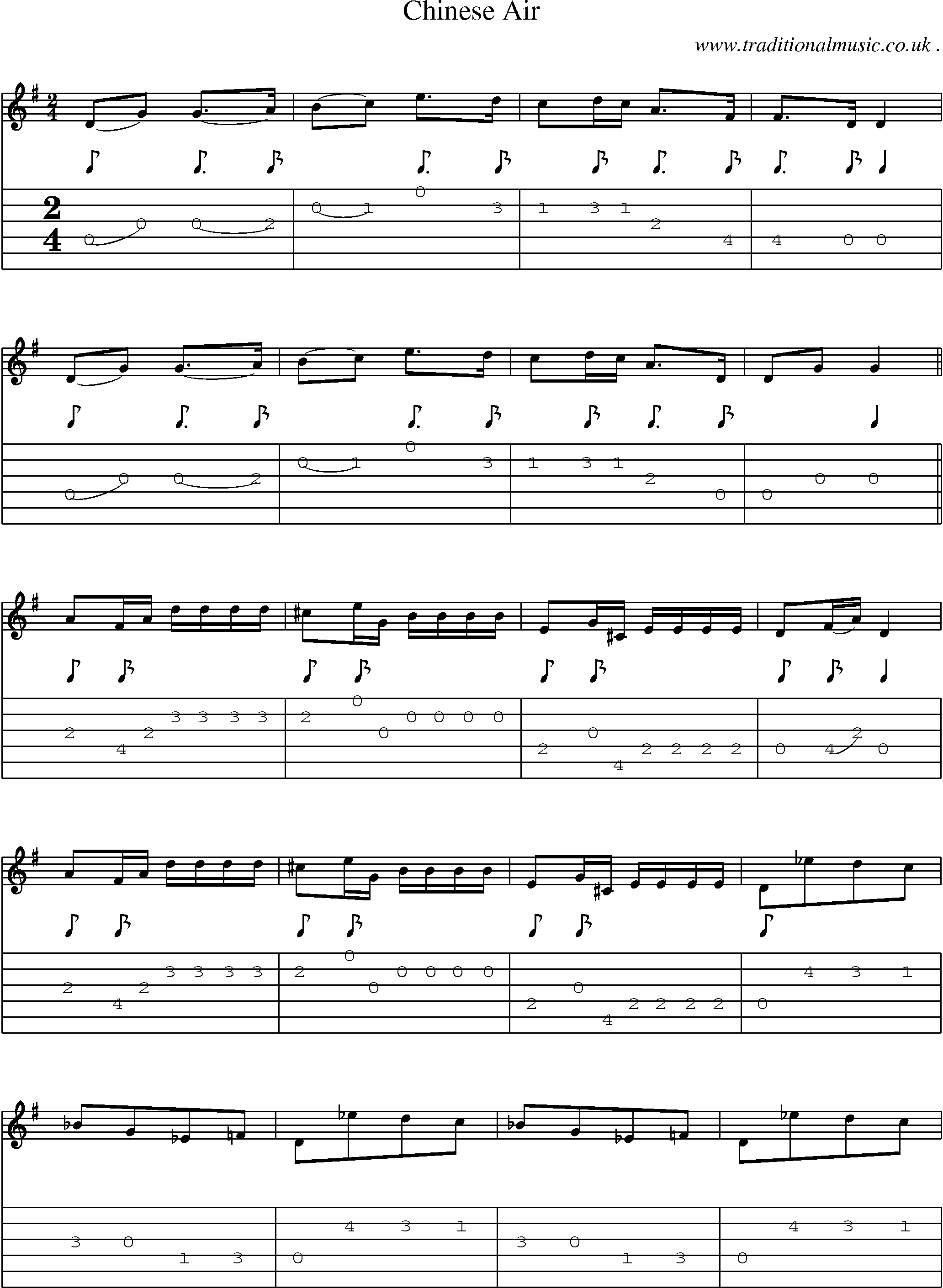 Sheet-Music and Guitar Tabs for Chinese Air