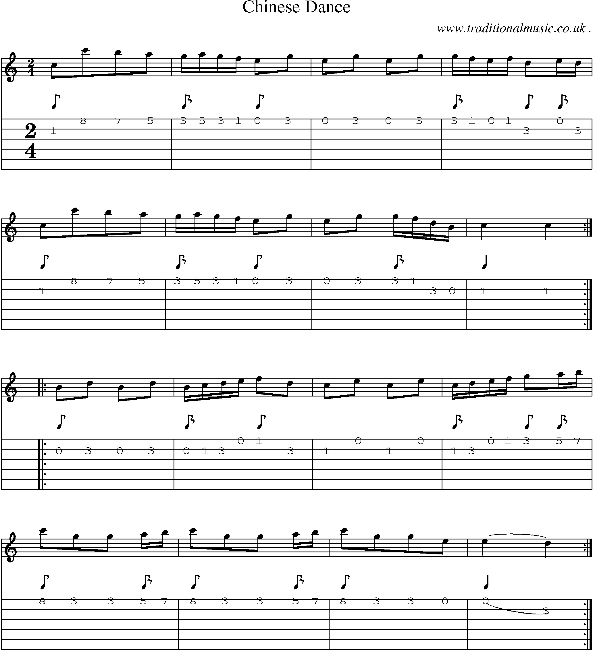 Sheet-Music and Guitar Tabs for Chinese Dance