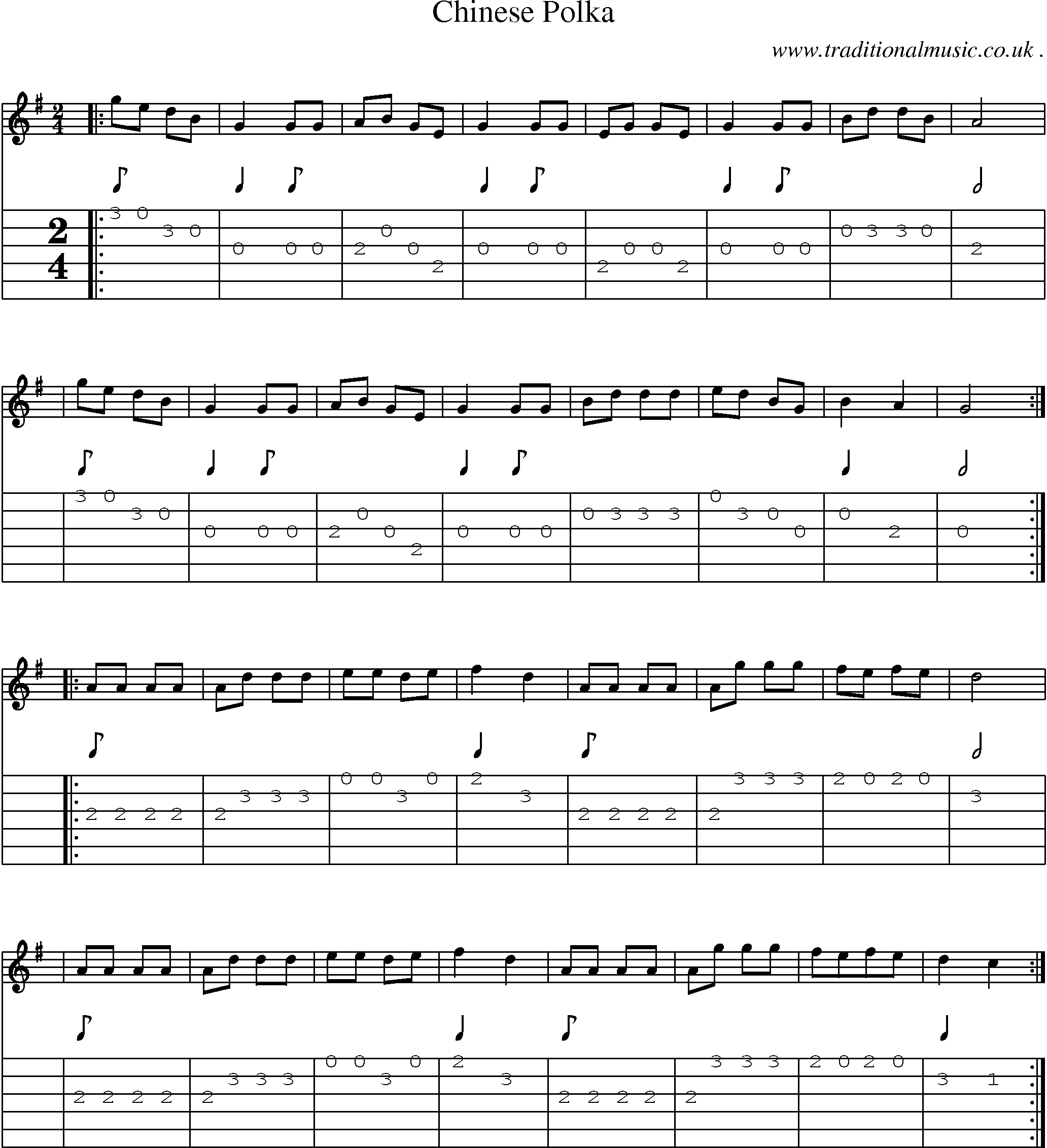 Sheet-Music and Guitar Tabs for Chinese Polka