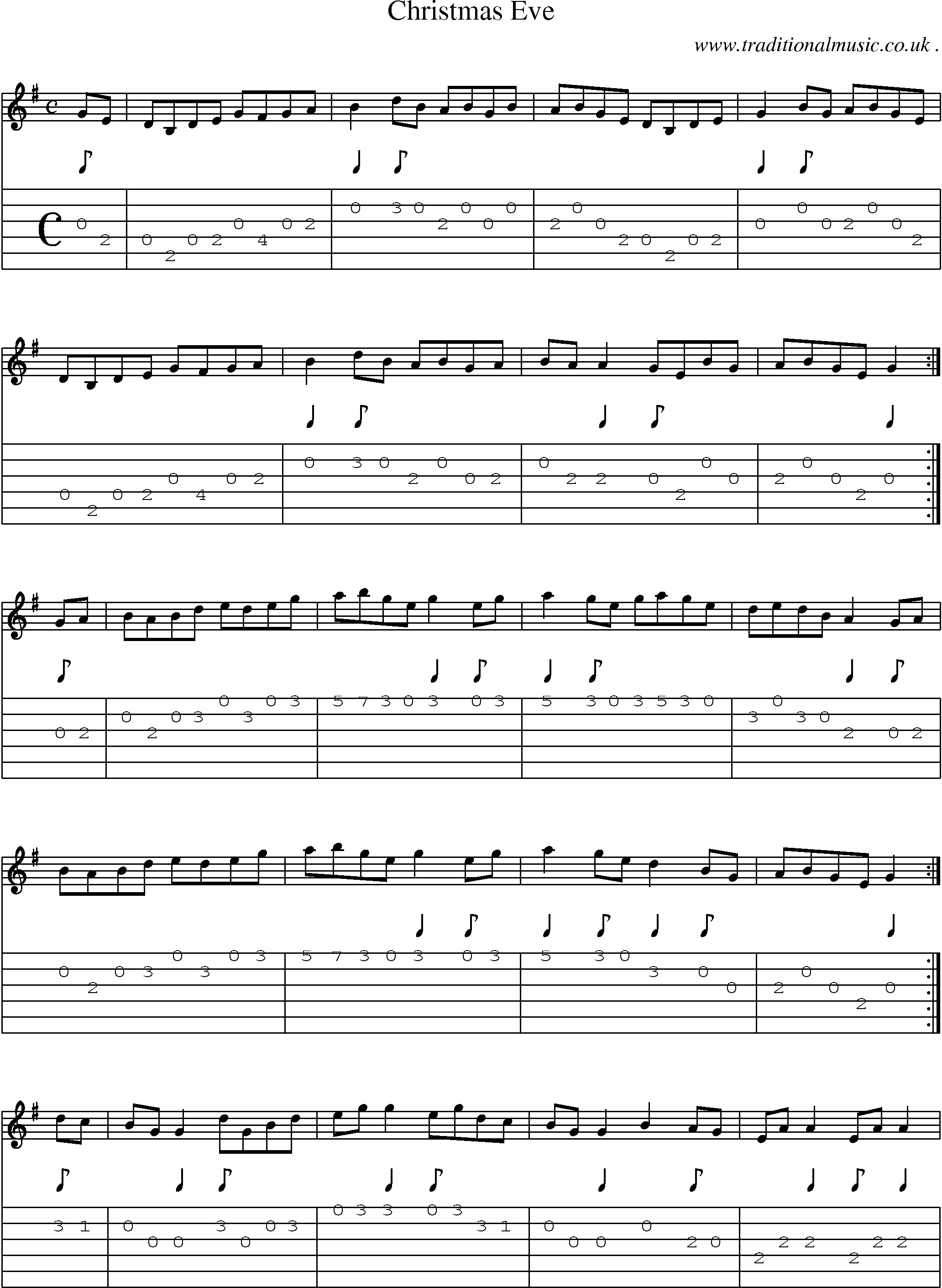 Sheet-Music and Guitar Tabs for Christmas Eve