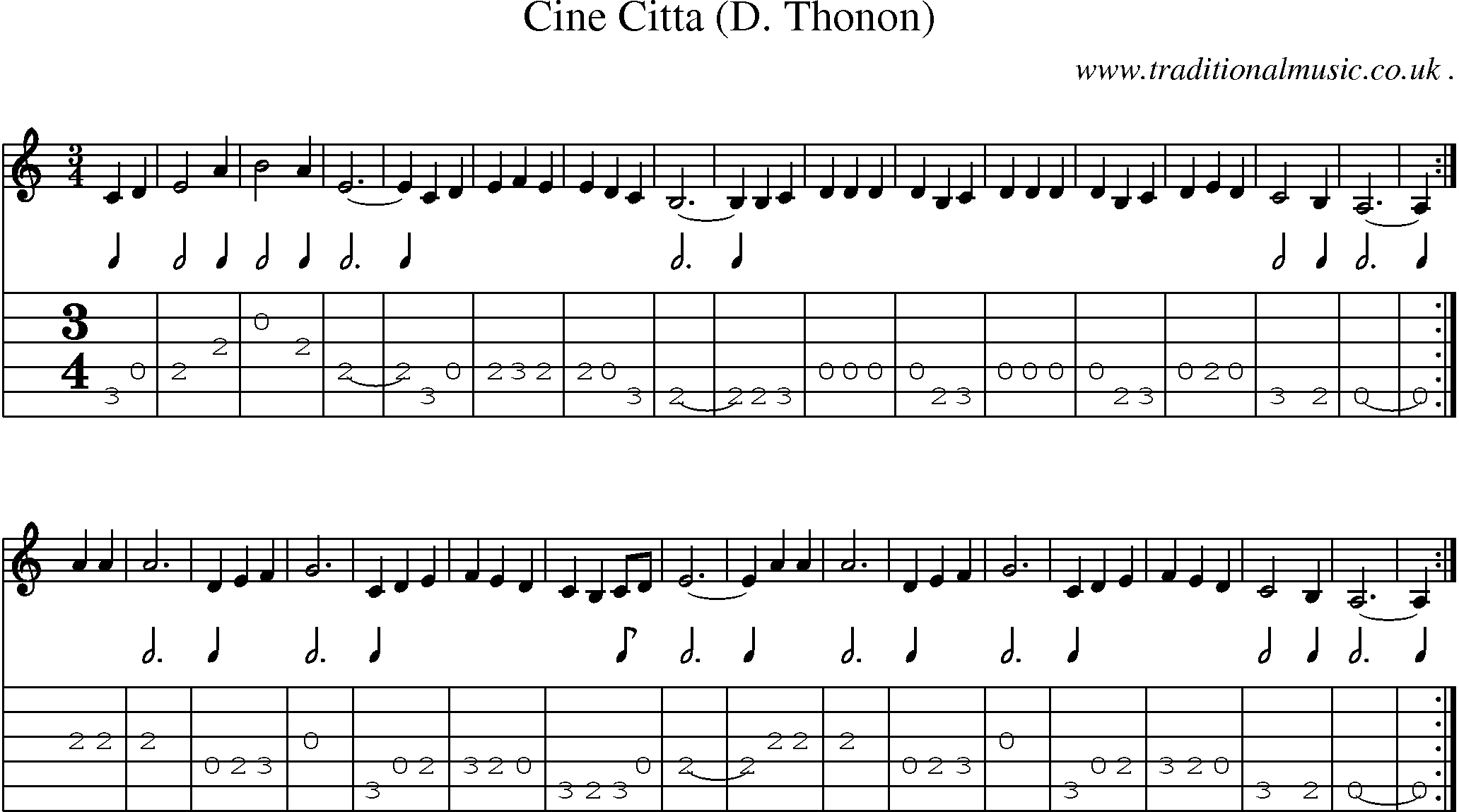 Sheet-Music and Guitar Tabs for Cine Citta (d Thonon)