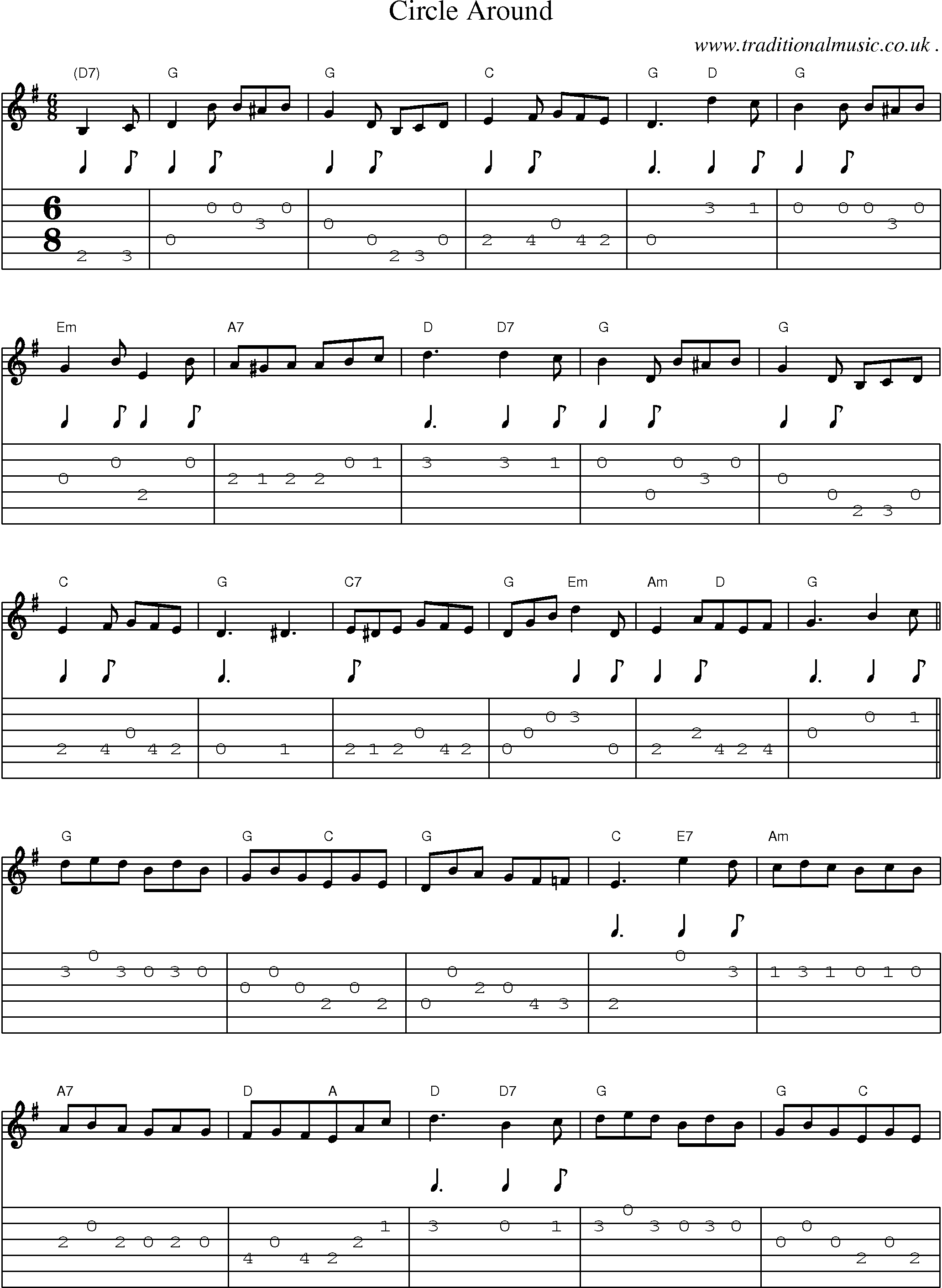 Sheet-Music and Guitar Tabs for Circle Around