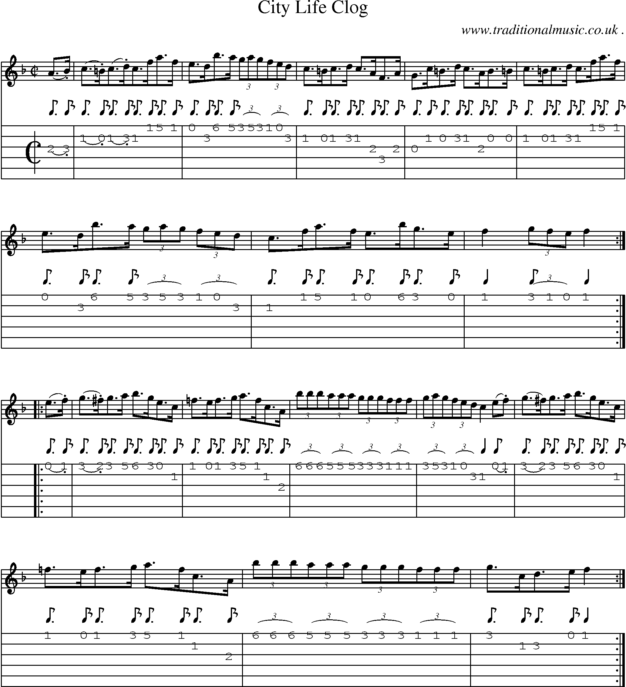 Sheet-Music and Guitar Tabs for City Life Clog