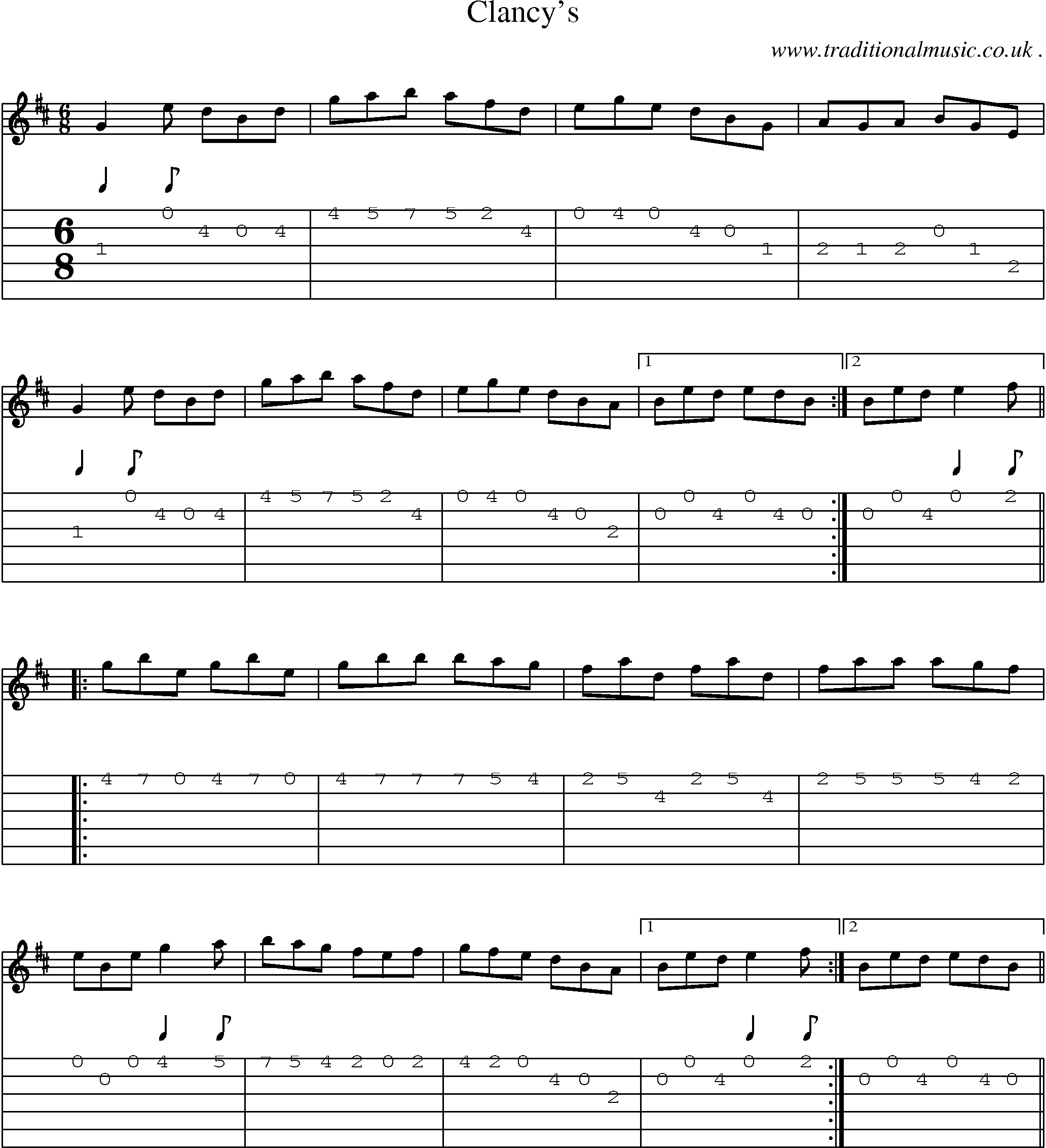 Sheet-Music and Guitar Tabs for Clancys