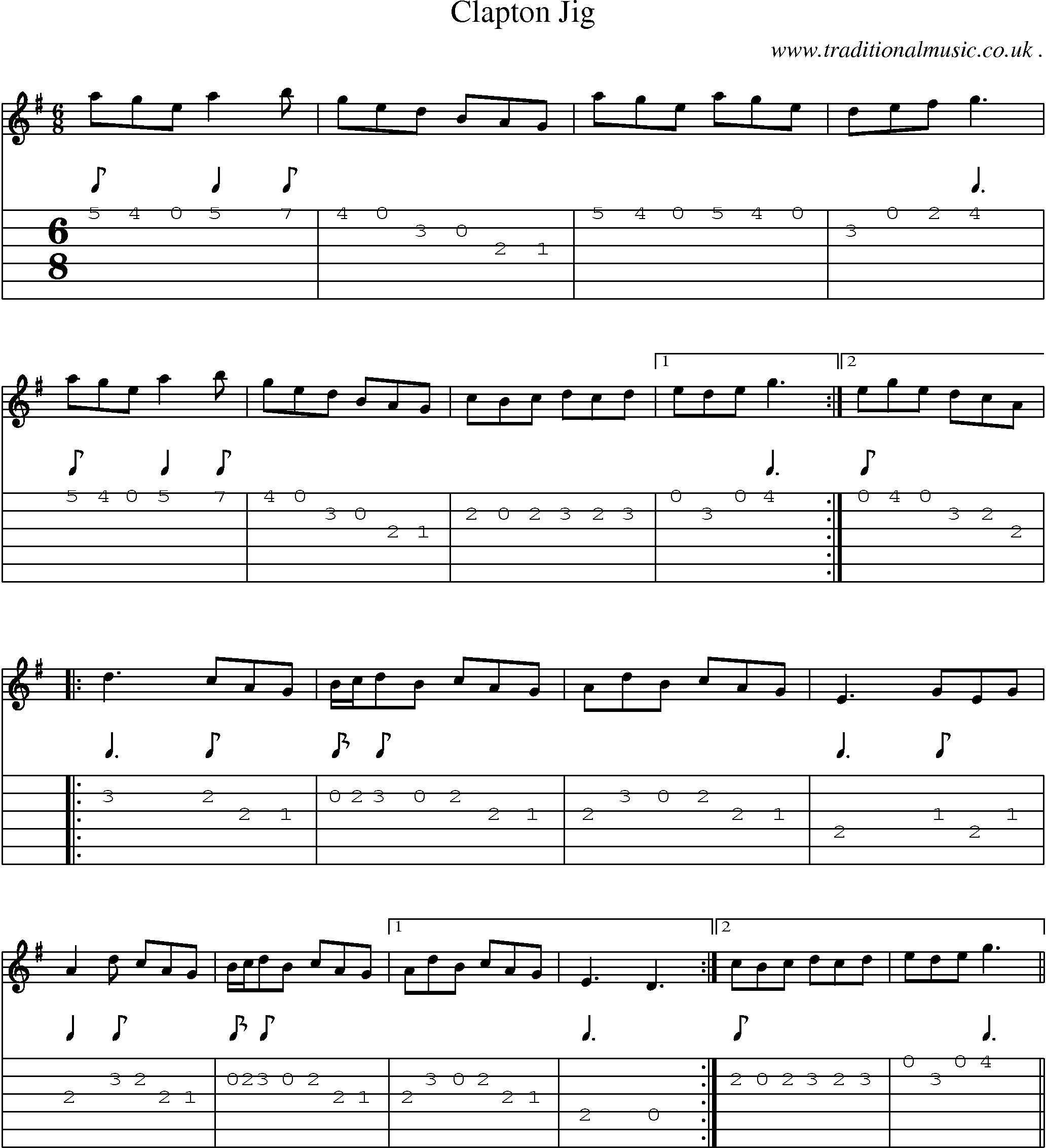 Sheet-Music and Guitar Tabs for Clapton Jig