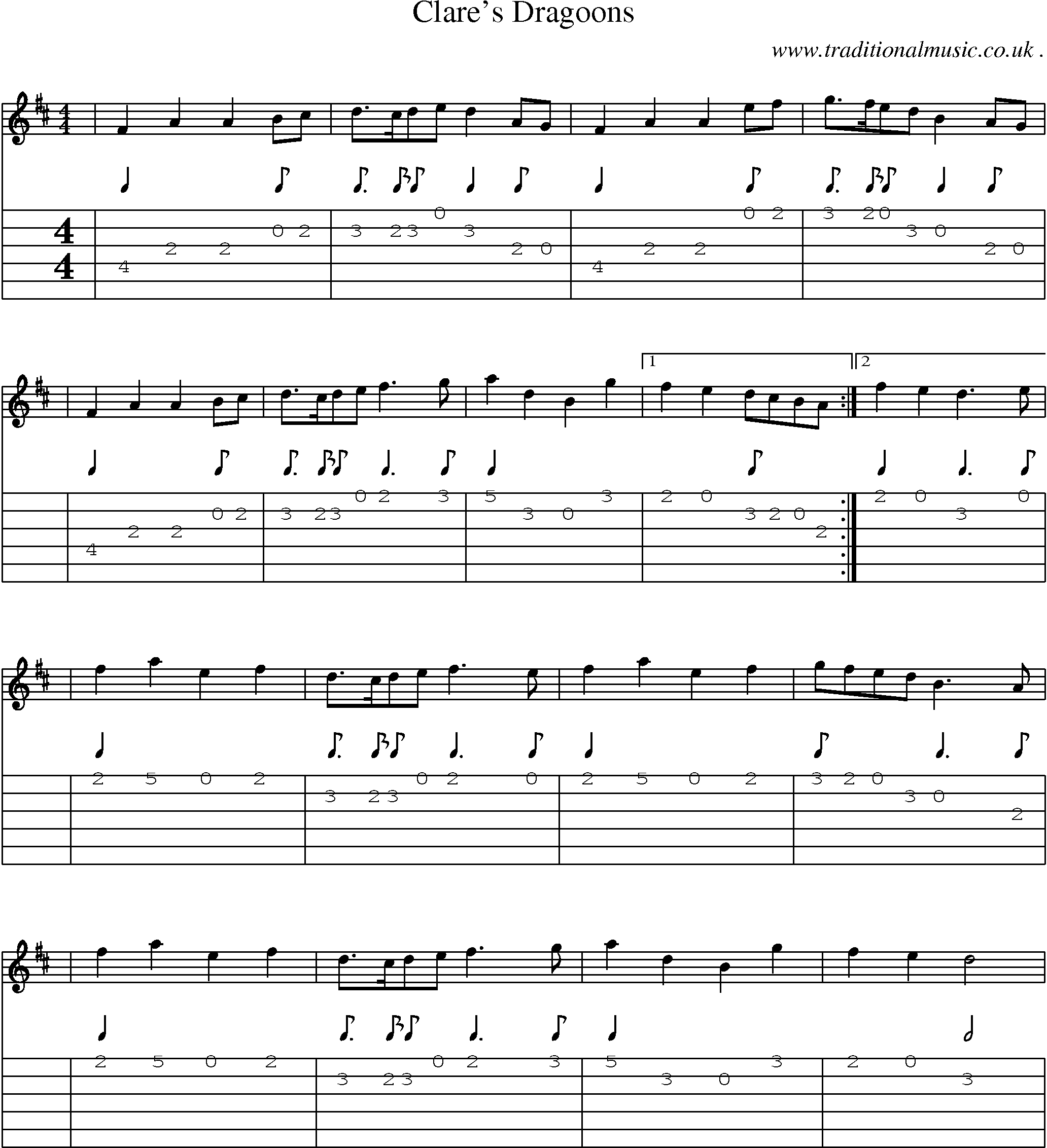 Sheet-Music and Guitar Tabs for Clares Dragoons