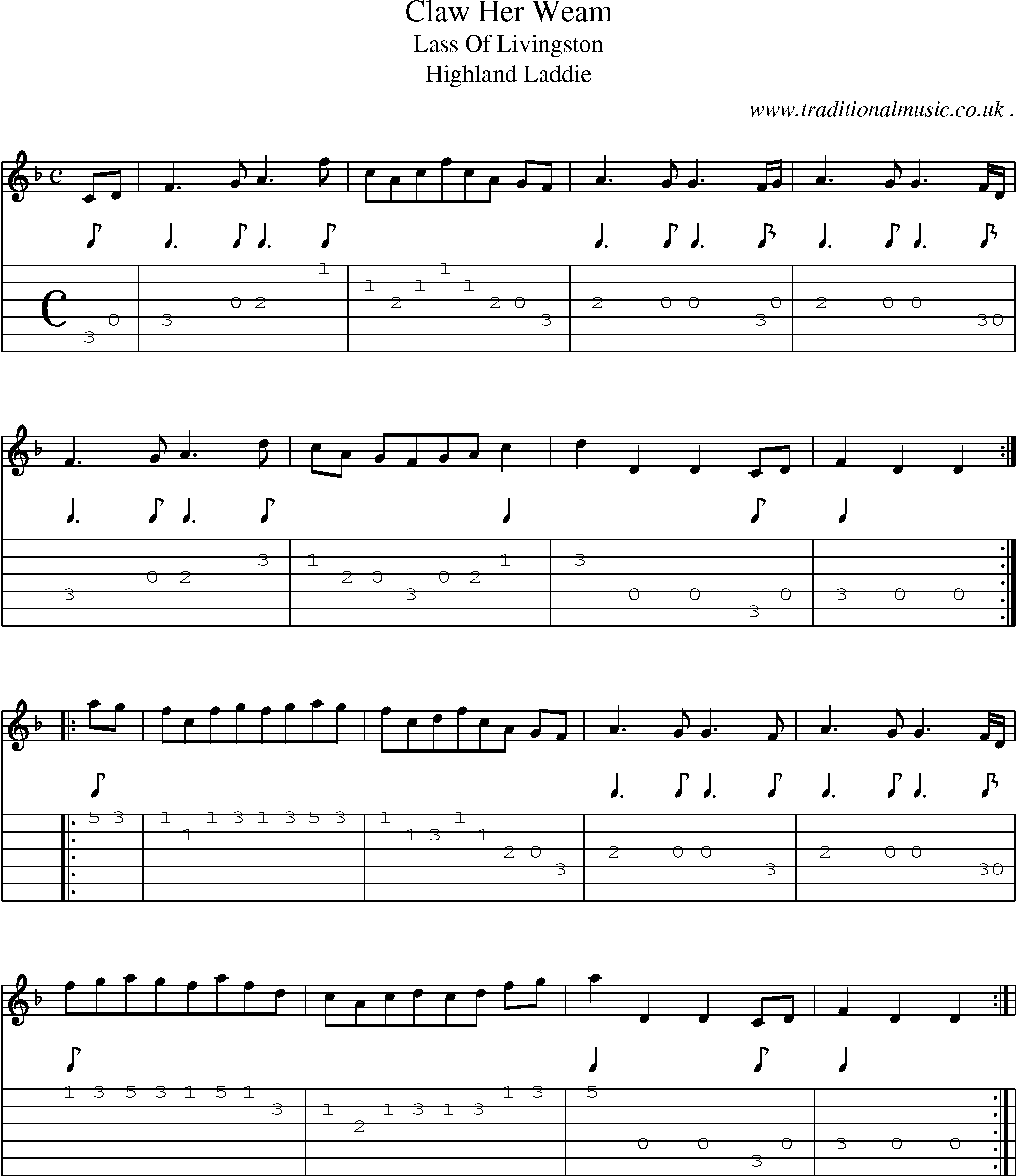 Sheet-Music and Guitar Tabs for Claw Her Weam