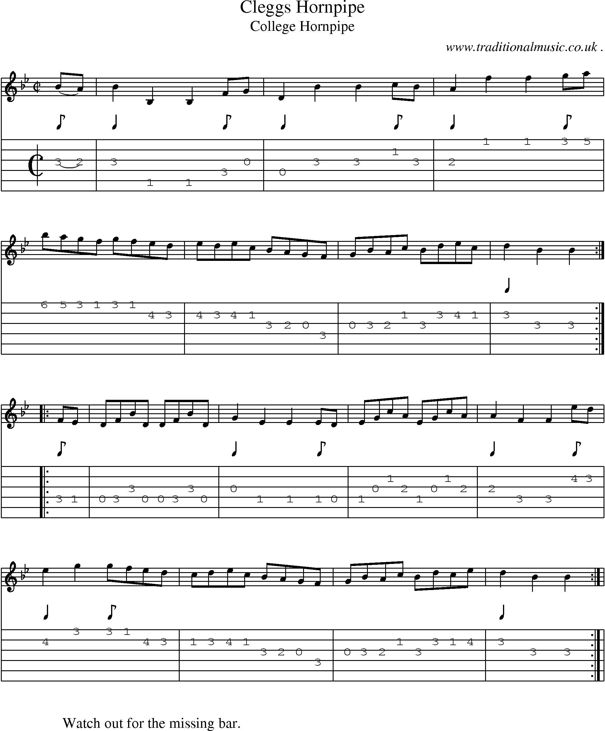Sheet-Music and Guitar Tabs for Cleggs Hornpipe
