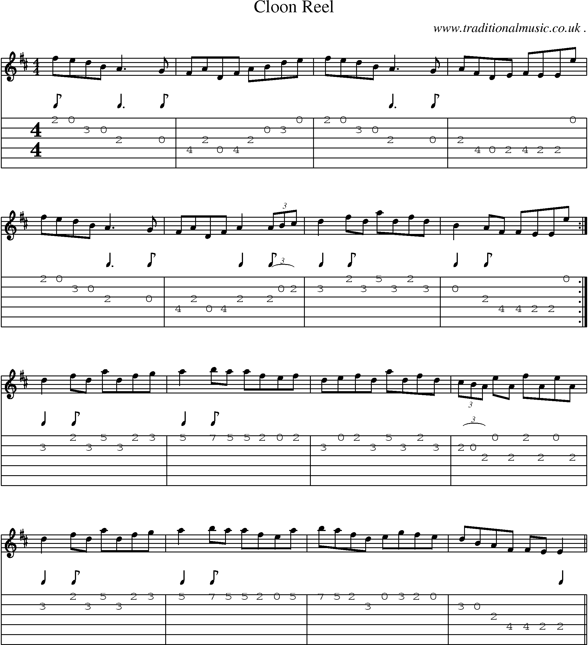 Sheet-Music and Guitar Tabs for Cloon Reel
