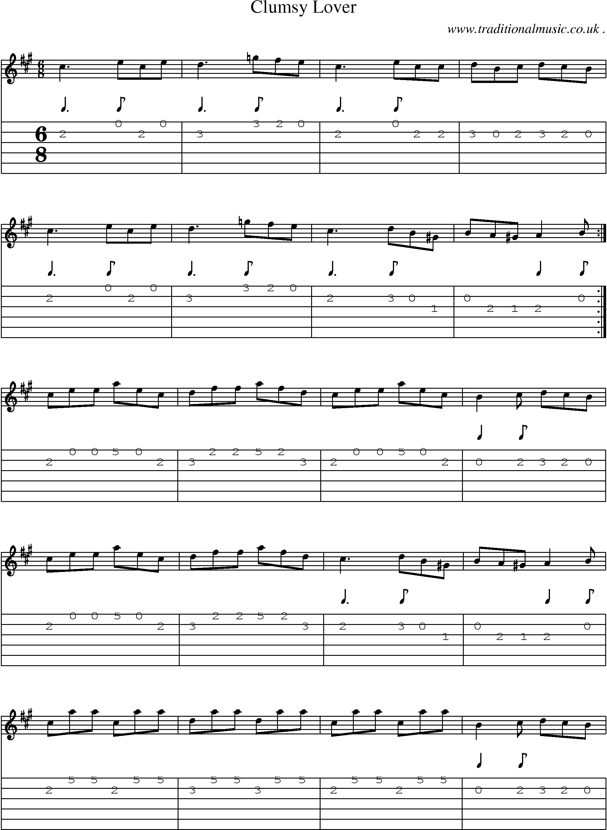 Sheet-Music and Guitar Tabs for Clumsy Lover