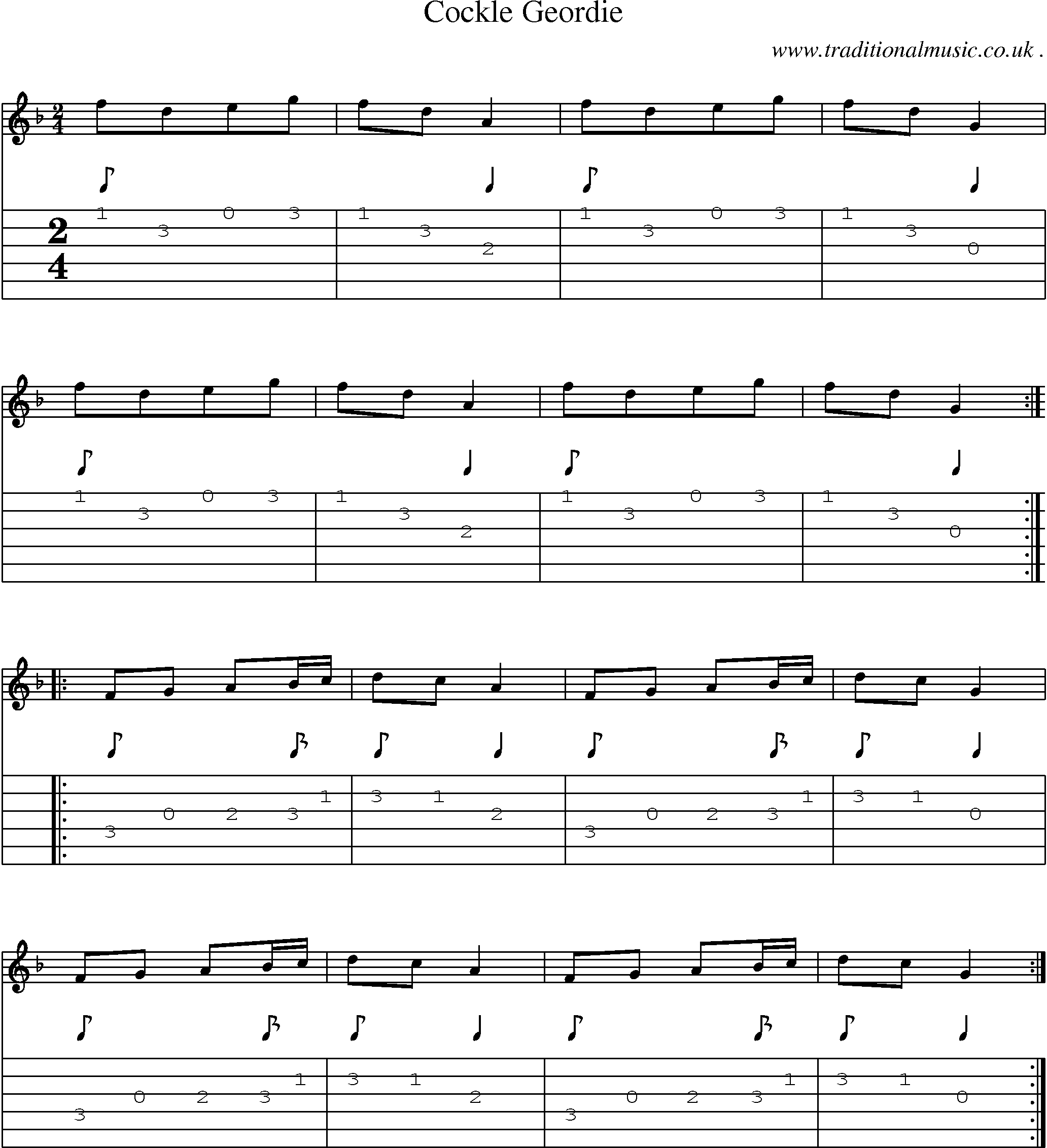 Sheet-Music and Guitar Tabs for Cockle Geordie