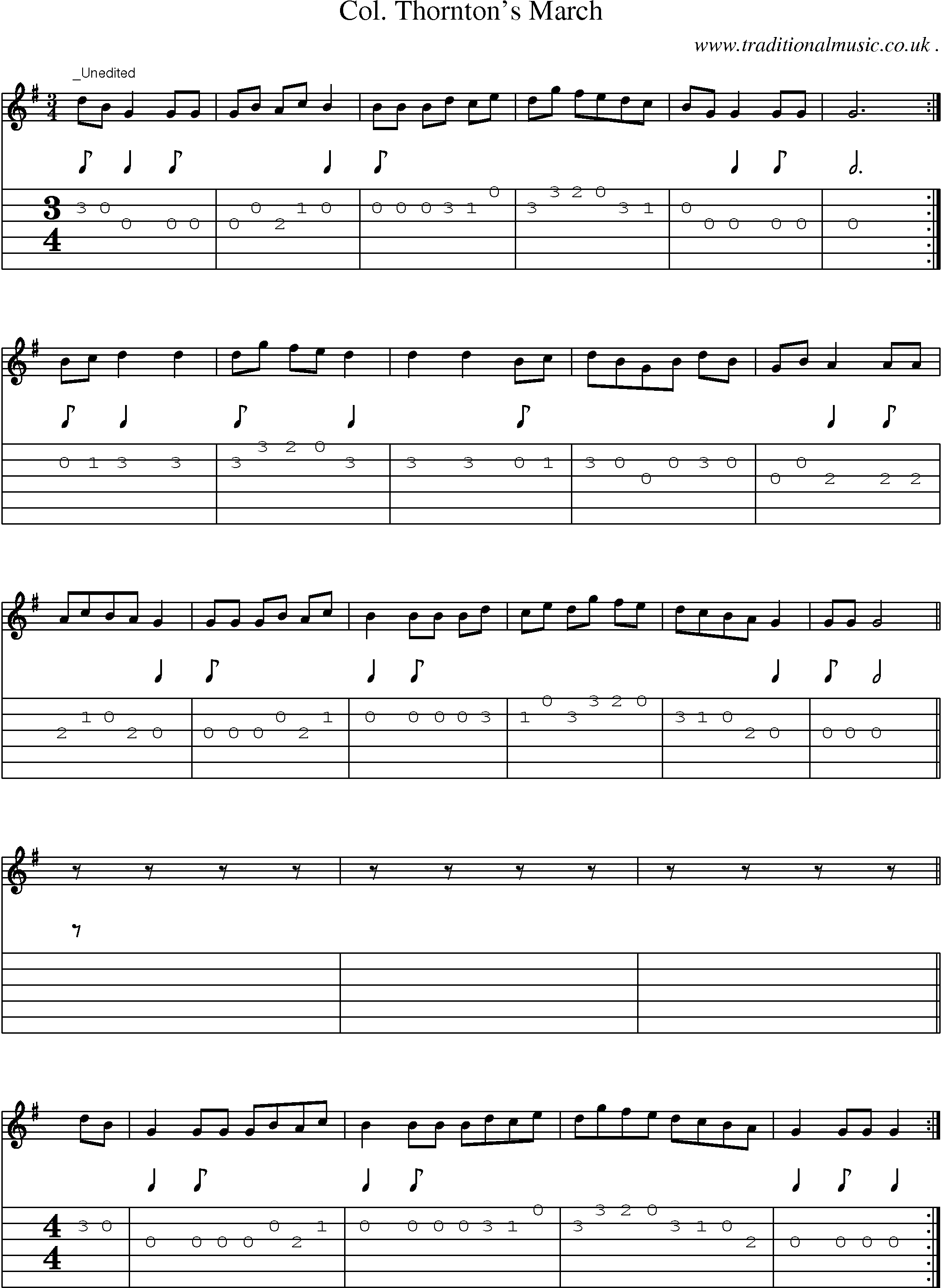 Sheet-Music and Guitar Tabs for Col Thorntons March