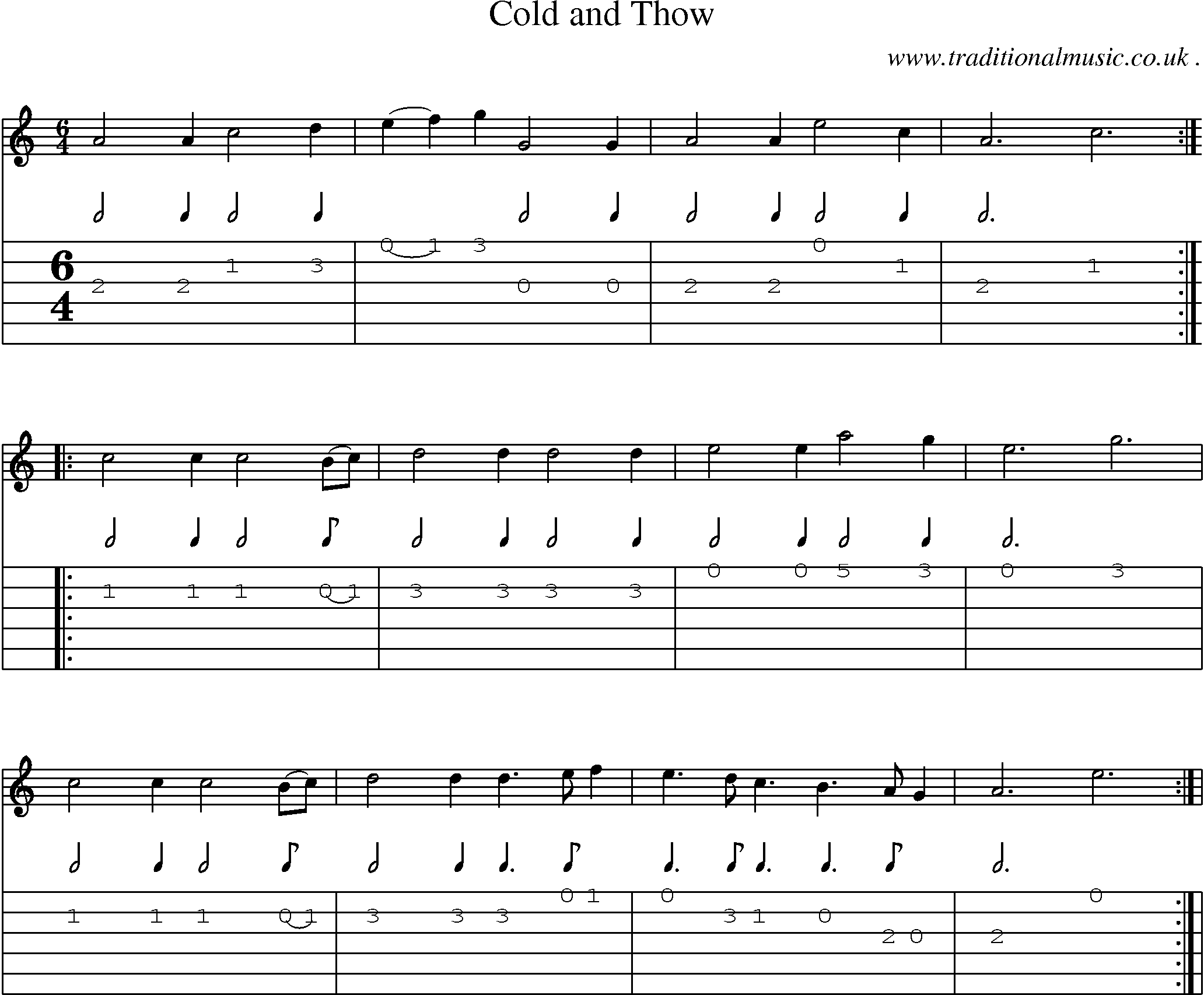Sheet-Music and Guitar Tabs for Cold And Thow